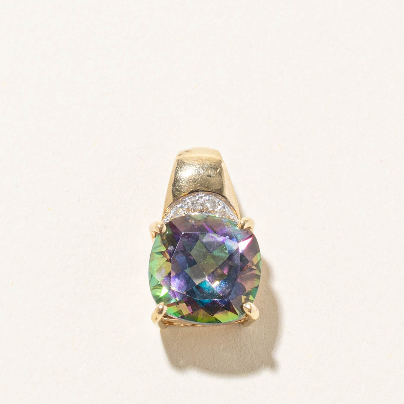 14k Step Cut Mystic Topaz & Diamond Accented Pendant | 12.00ct, 0.04ctw