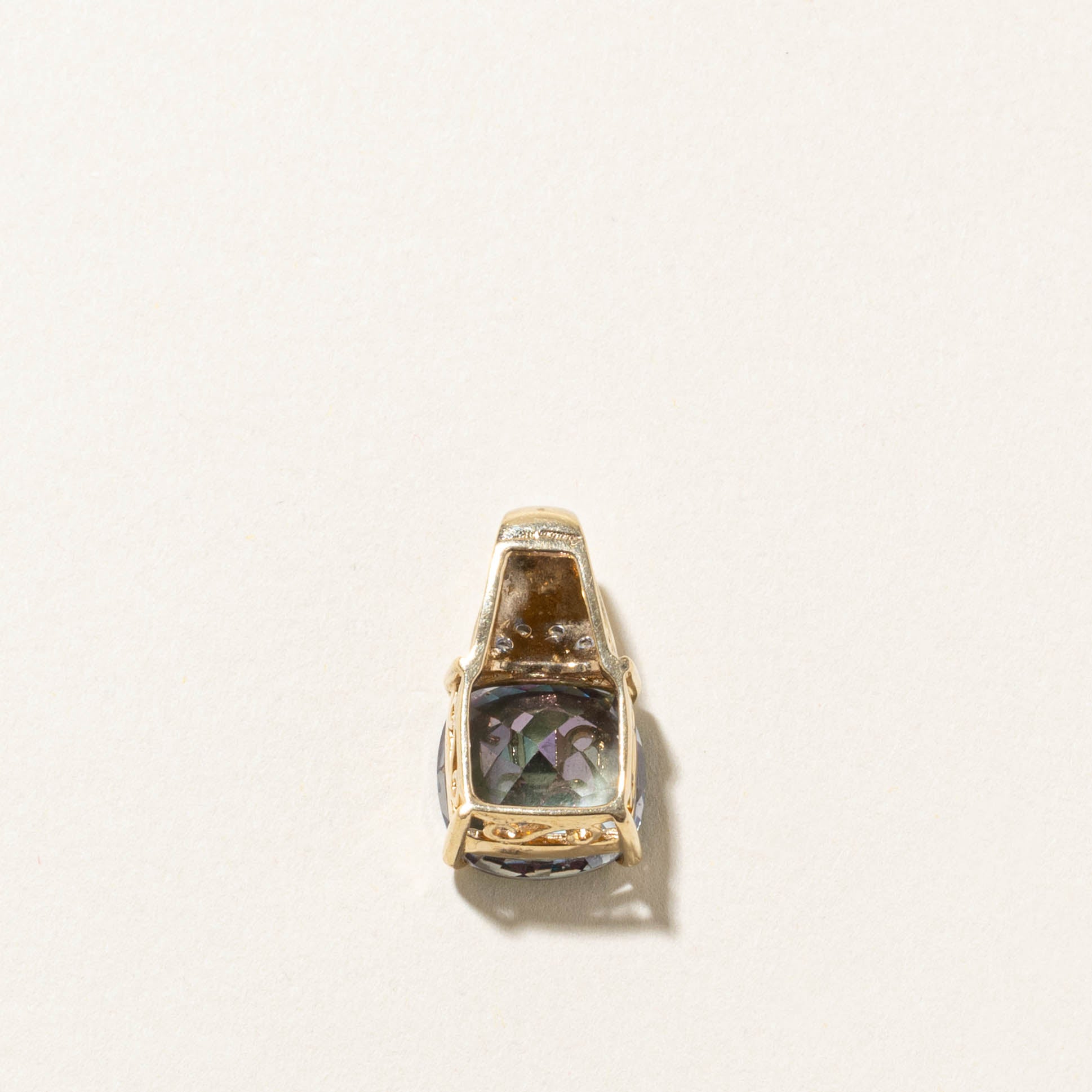 14k Step Cut Mystic Topaz & Diamond Accented Pendant | 12.00ct, 0.04ctw