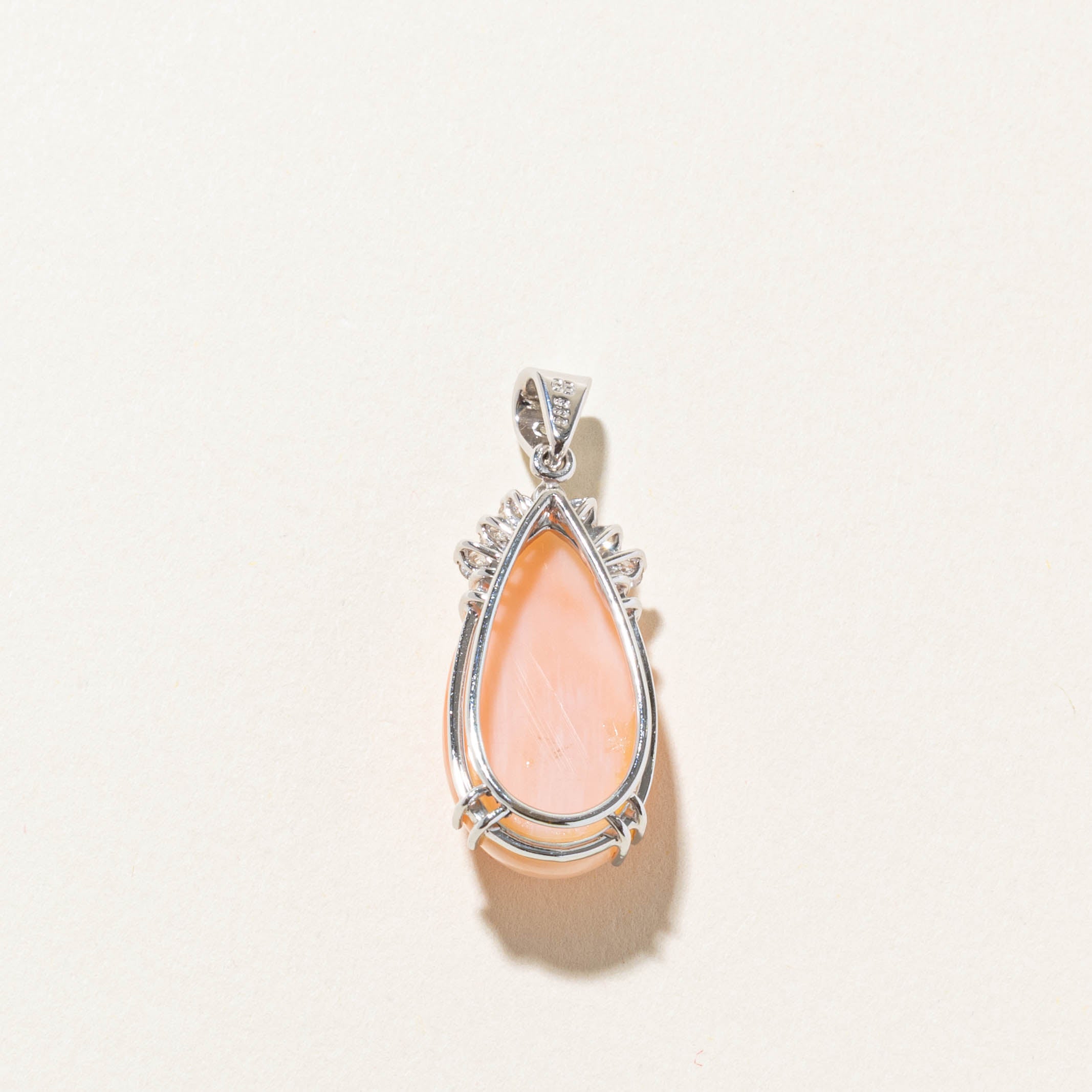 14k Pear Coral & Diamond Accented Pendant | 9.00ct, 0.25ctw