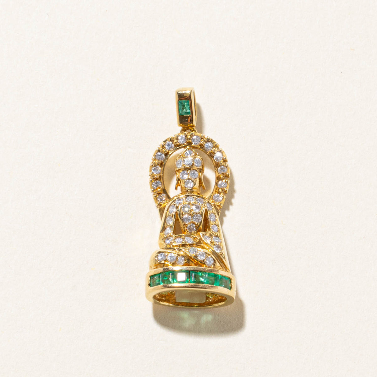 18k Emerald & Diamond Halo Buddha Pendant | 0.24ct, 0.24ctw