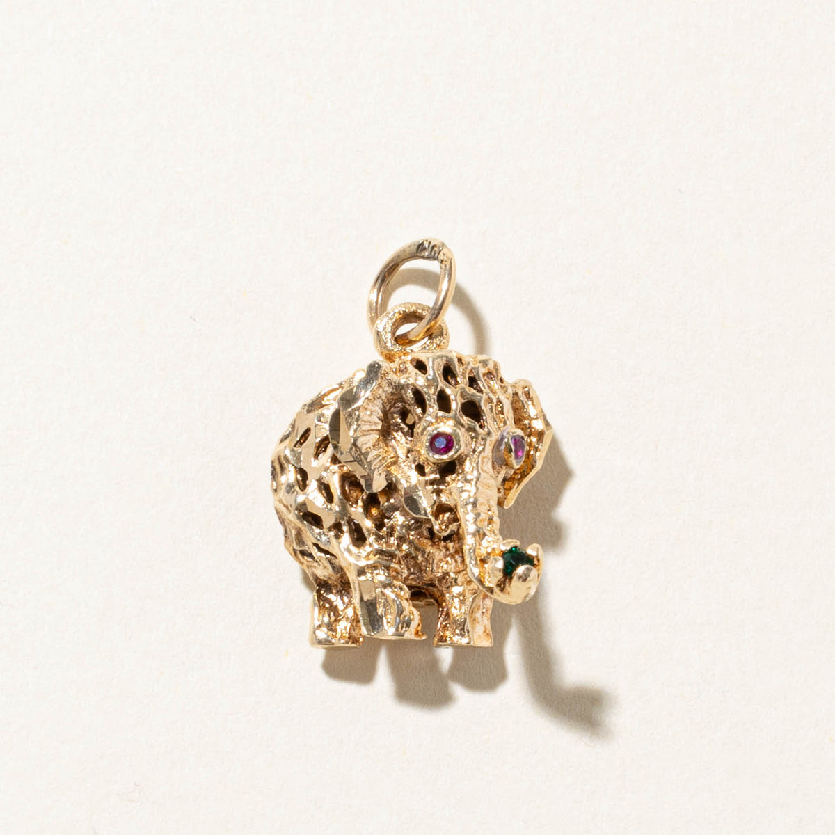 10k Synthetic Ruby Ornate Elephant Charm | 0.08ctw