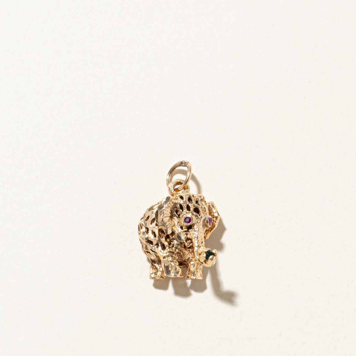 10k Synthetic Ruby Ornate Elephant Charm | 0.08ctw