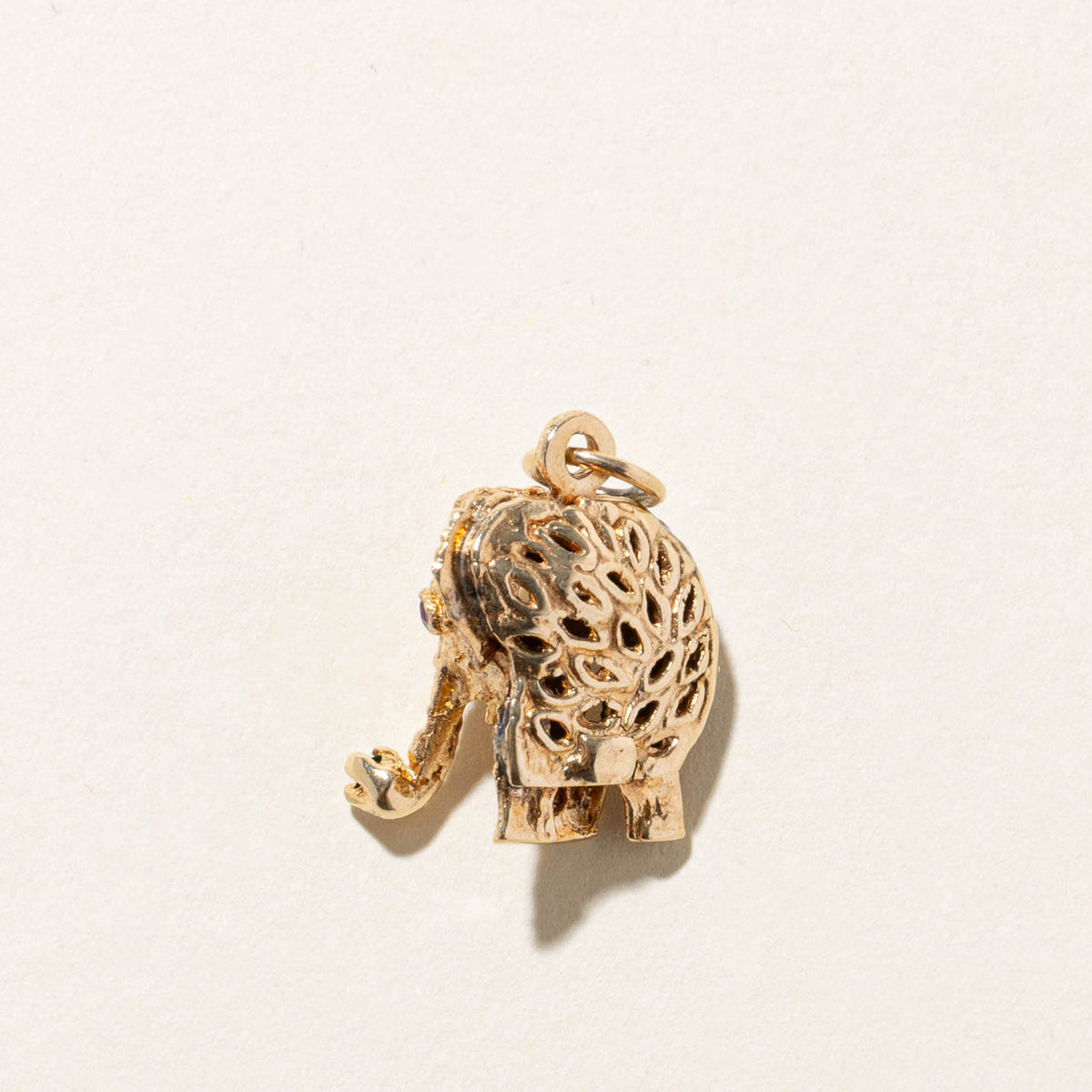10k Synthetic Ruby Ornate Elephant Charm | 0.08ctw