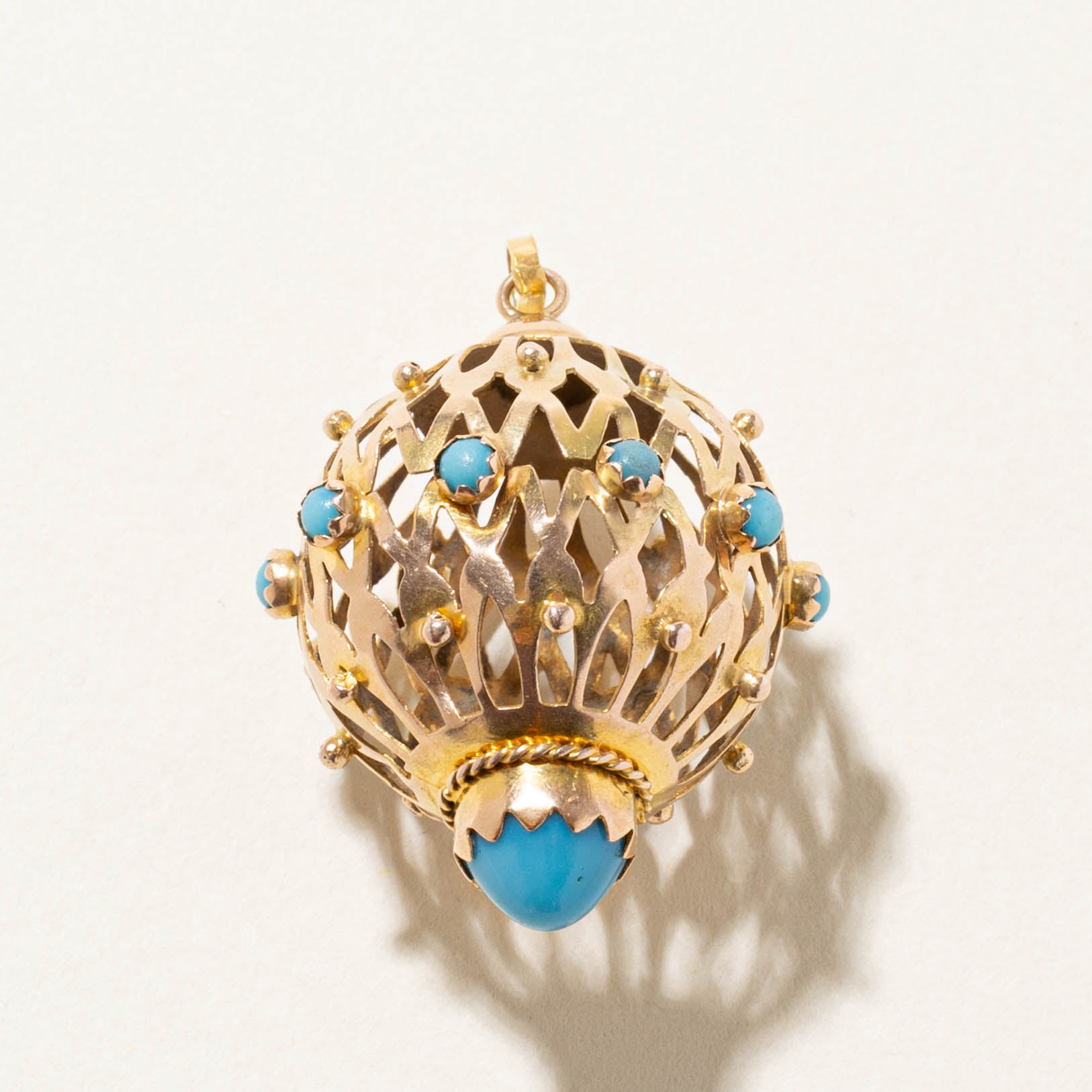 12k Turquoise Openwork Etruscan Charm | 2.90ct