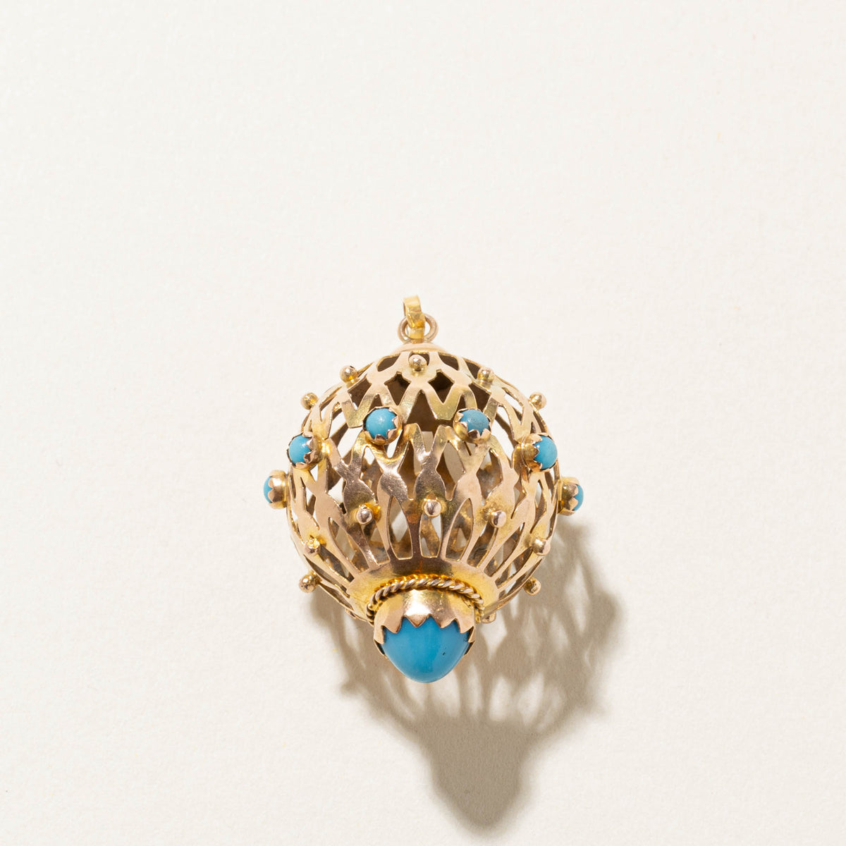 12k Turquoise Openwork Etruscan Charm | 2.90ct