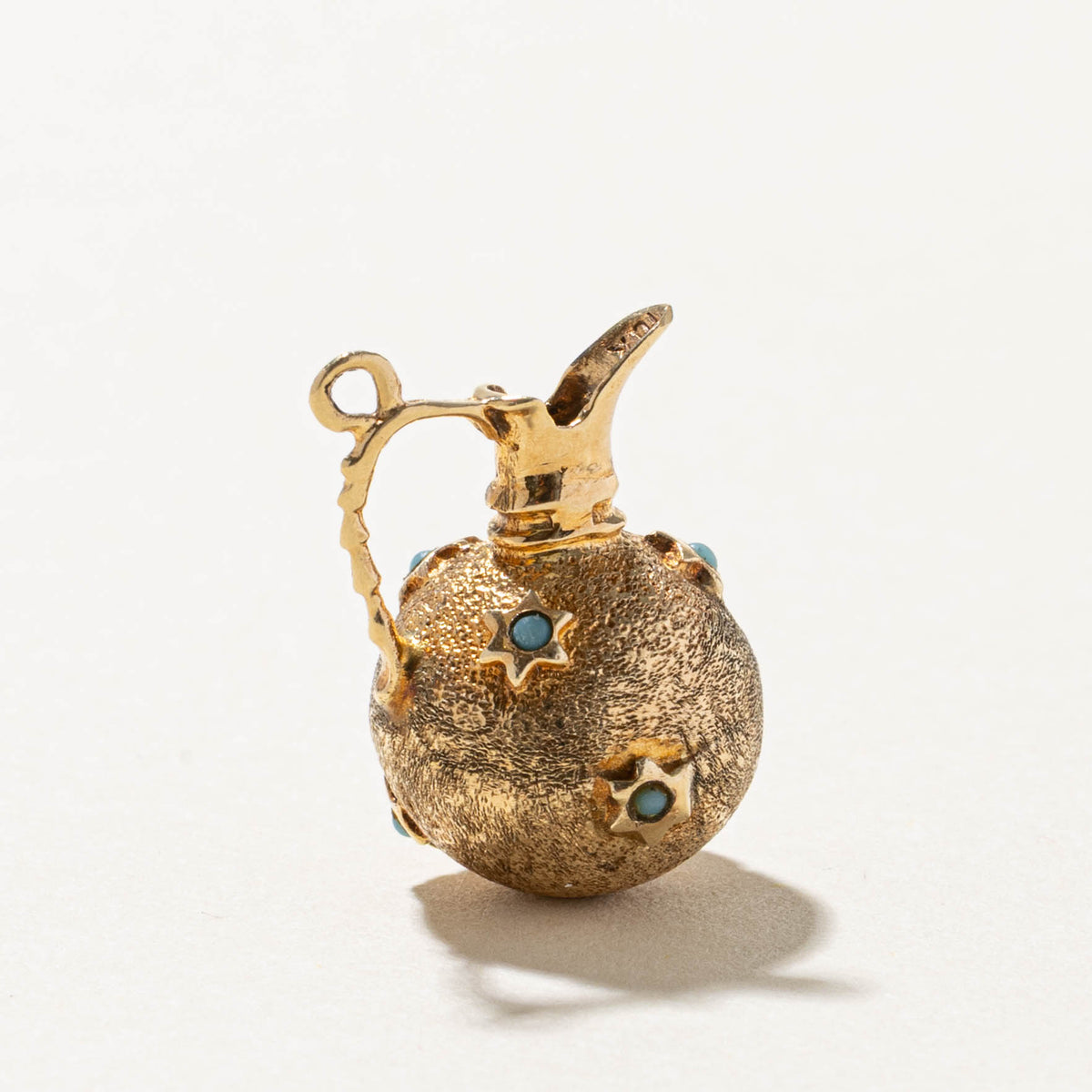 10k Imitation Turquoise Star Ornate Pitcher Charm | 0.30ct