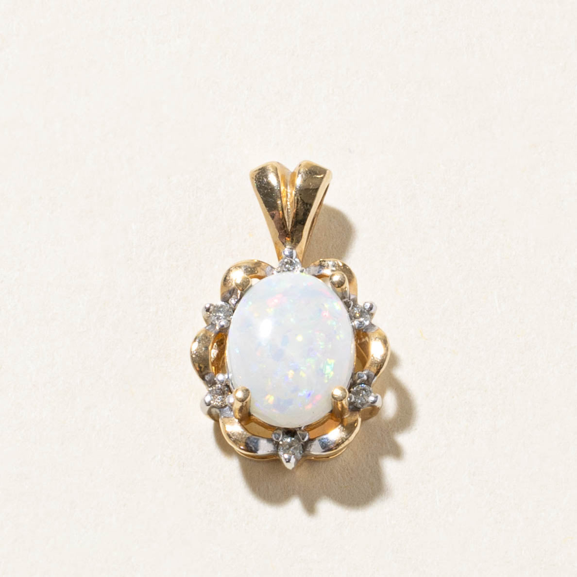10k Opal & Diamond Scalloped Floral Pendant | 1.00ct, 0.06ctw