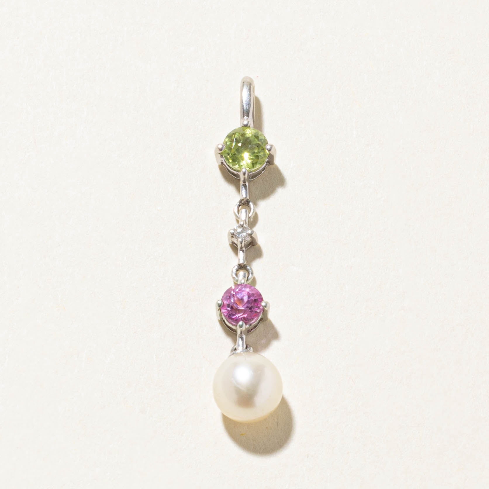 10k Multi Gemstone Diamond Column Drop Pendant | 0.75ctw, 0.02ct
