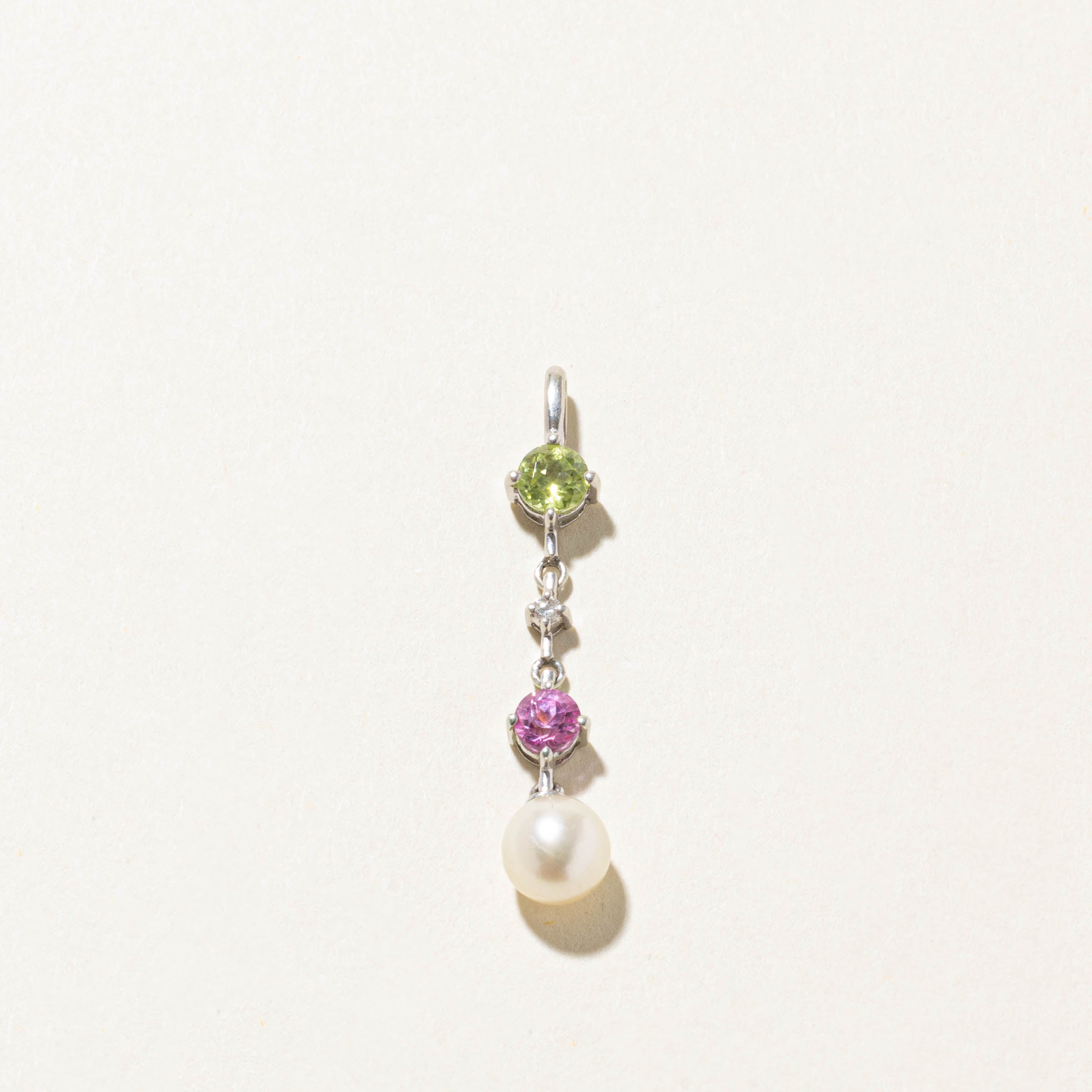 10k Multi Gemstone Diamond Column Drop Pendant | 0.75ctw, 0.02ct