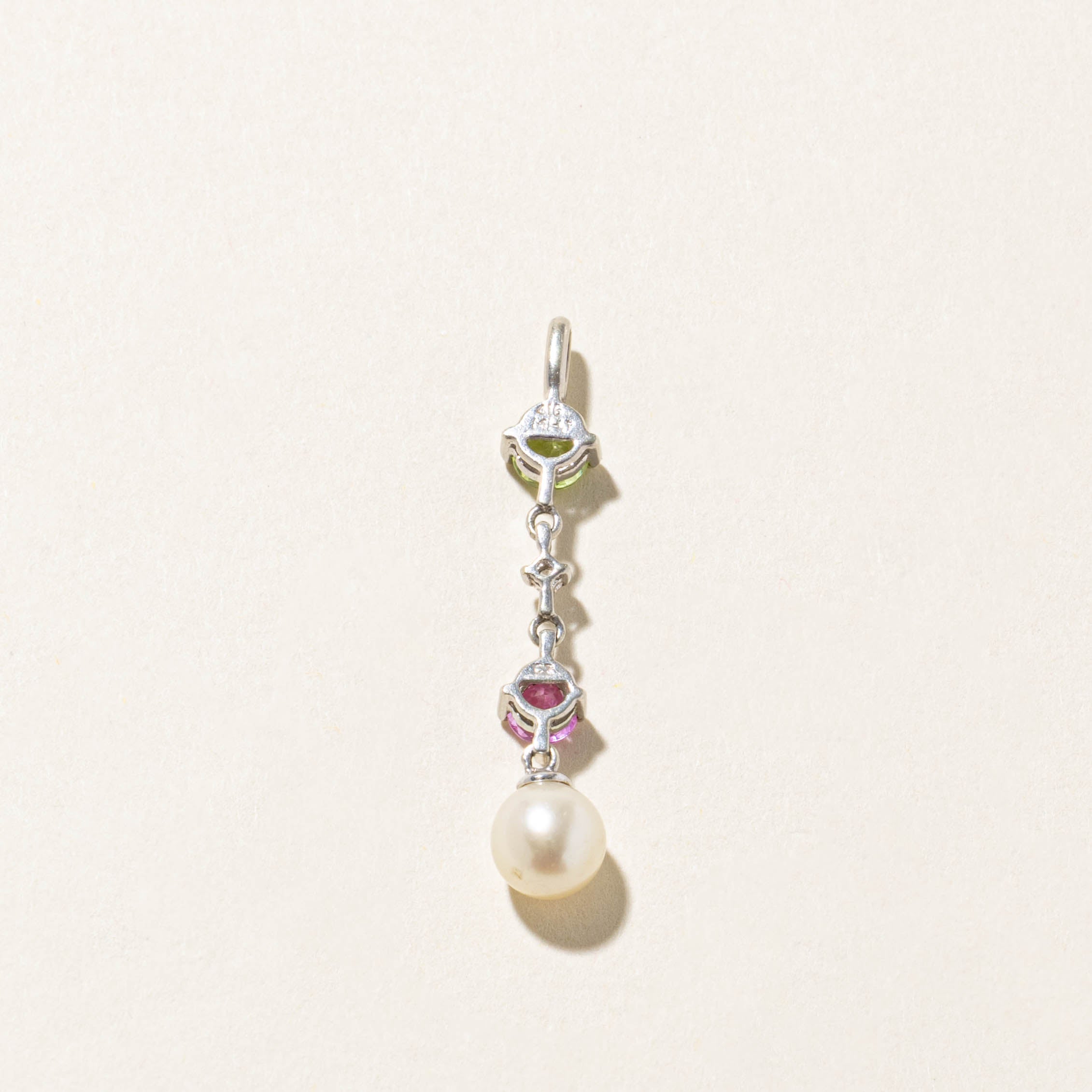 10k Multi Gemstone Diamond Column Drop Pendant | 0.75ctw, 0.02ct