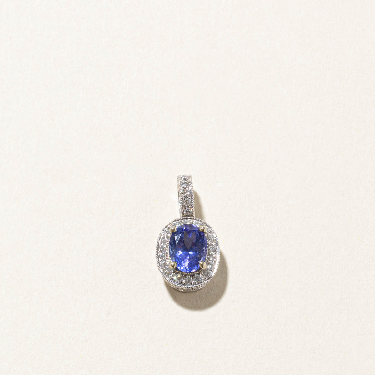 18k Tanzanite & Diamond Halo Milgrain Pendant | 1.50ct, 0.50ctw