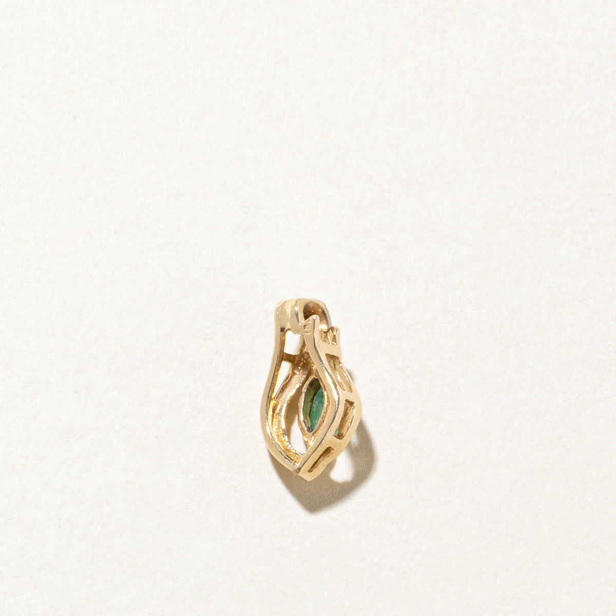 10k Marquise Cut Emerald & Diamond Openwork Pendant | 0.09ct, 0.01ct