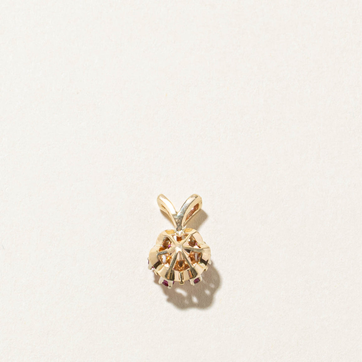 10k Ruby & Diamond Floral Cluster Pendant | 0.16ct, 0.04ct