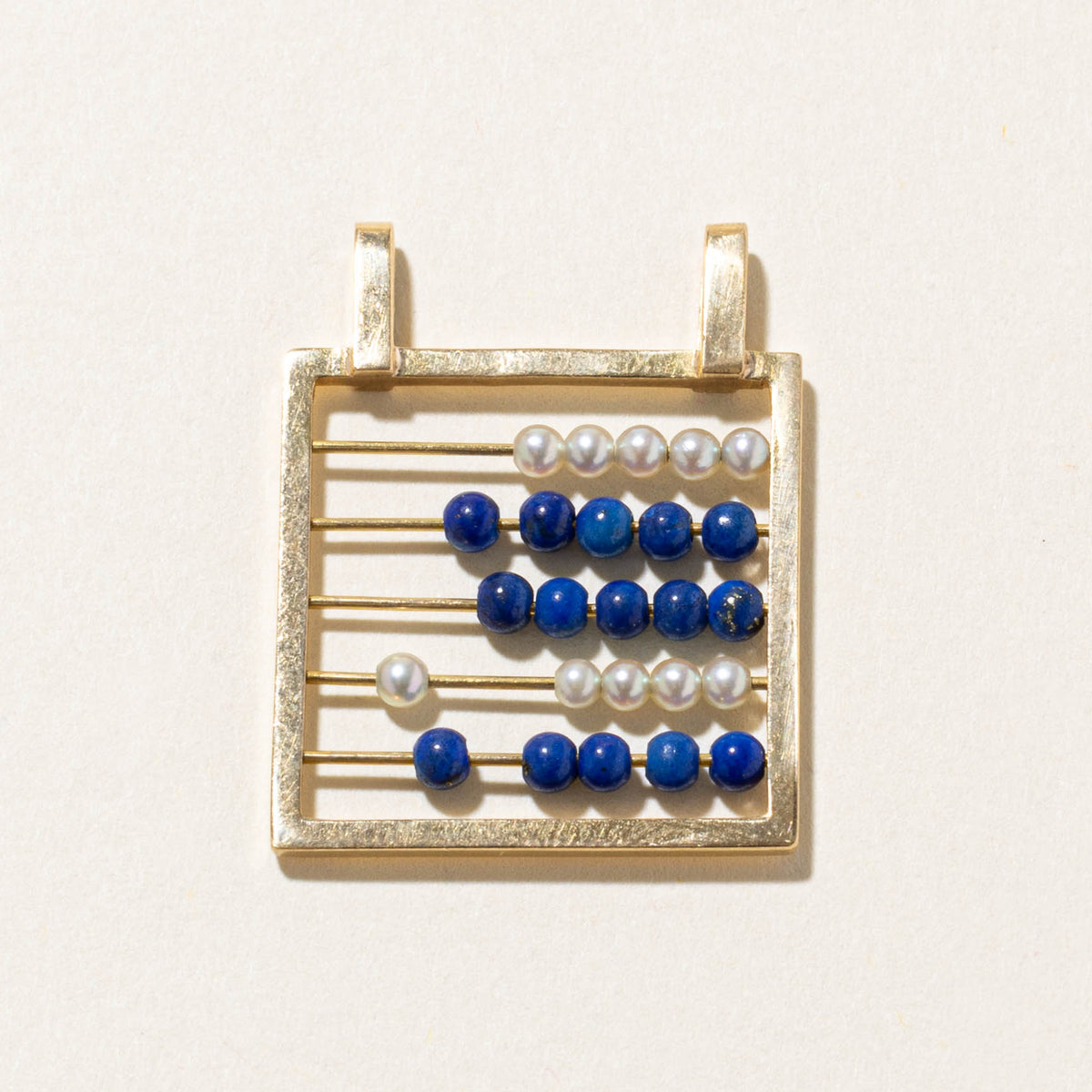 18k Multi Row Lapis Lazuli & Pearl Abacus Pendant | 2.30ctw