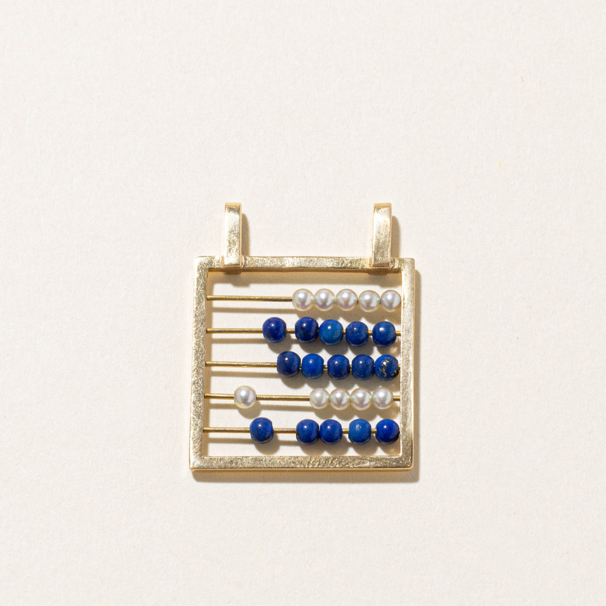 18k Multi Row Lapis Lazuli & Pearl Abacus Pendant | 2.30ctw