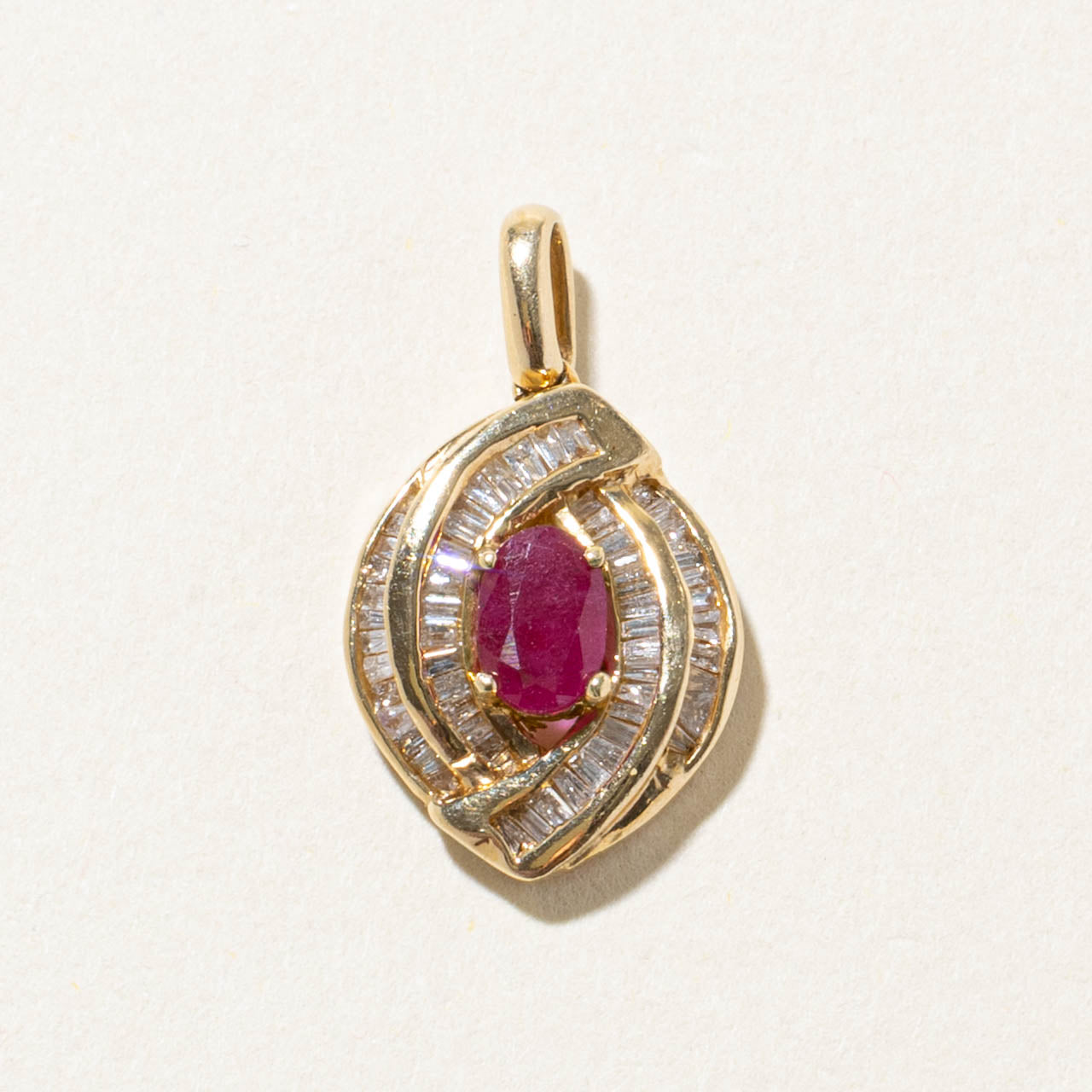 14k Ruby & Diamond Halo Marquise Pendant | 0.50ct, 0.28ctw