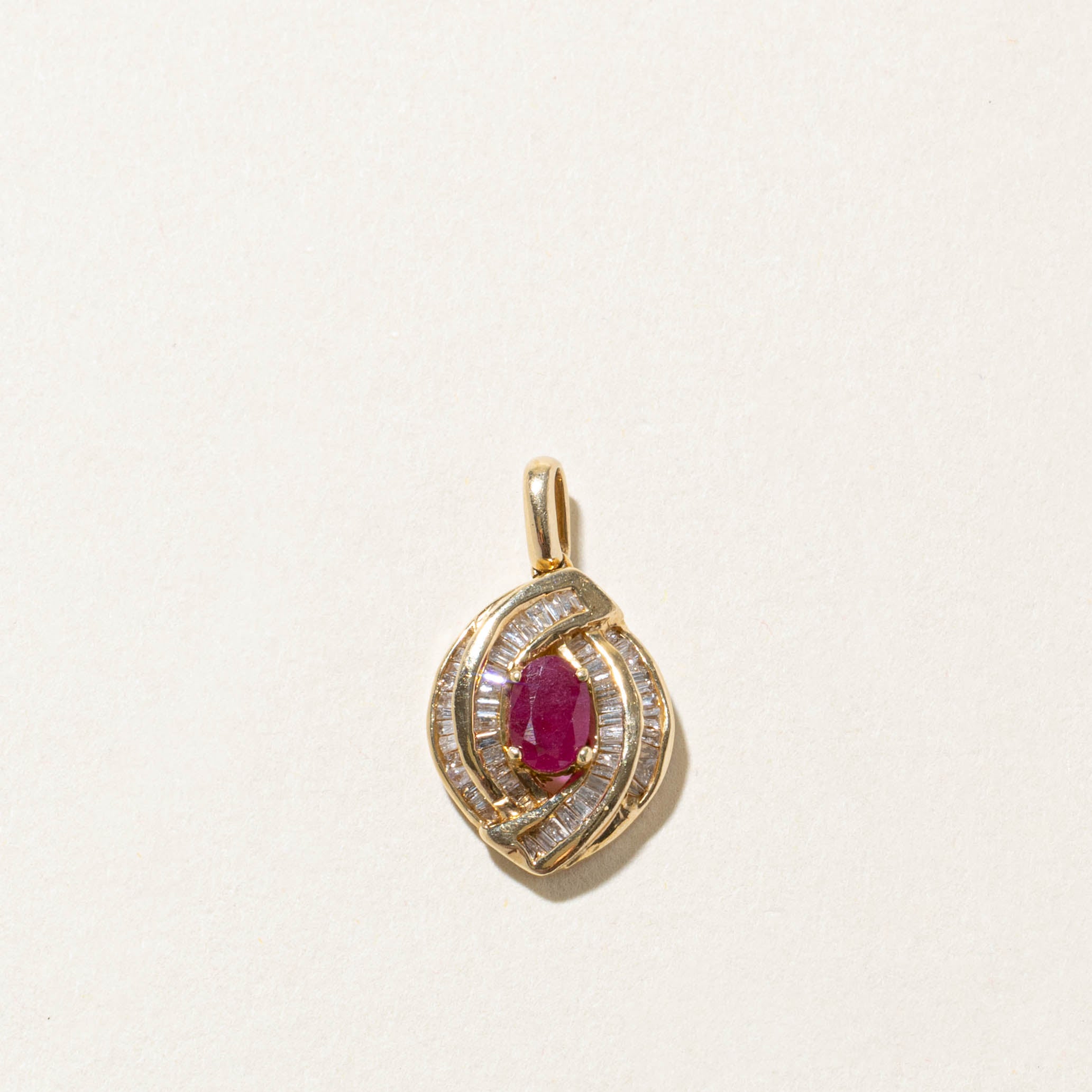 14k Ruby & Diamond Halo Marquise Pendant | 0.50ct, 0.28ctw