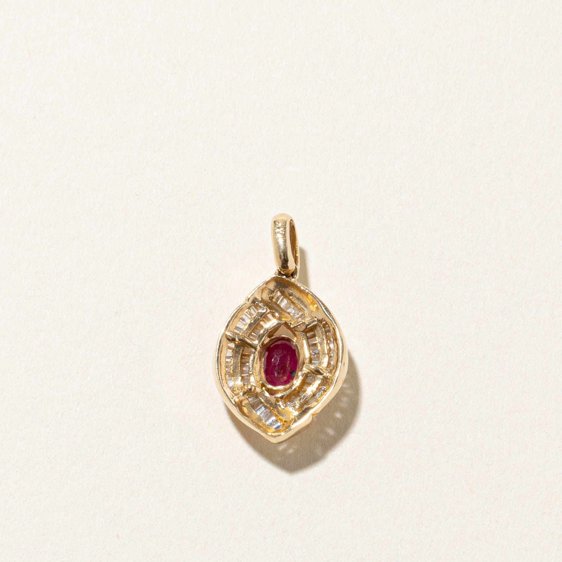 14k Ruby & Diamond Halo Marquise Pendant | 0.50ct, 0.28ctw