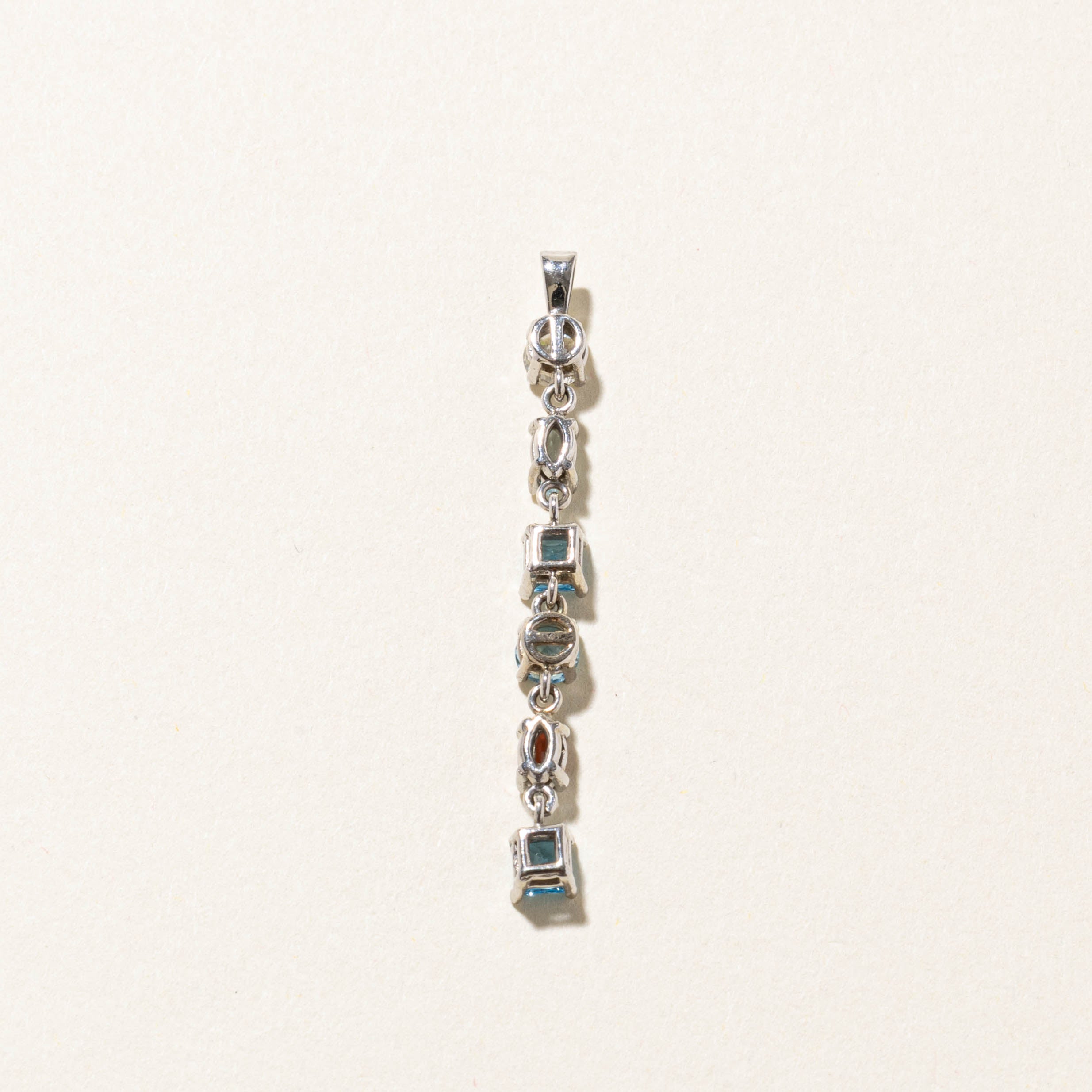 14k Diamond, Aquamarine, Blue Topaz & Garnet Drop Pendant | 0.23ct, 0.92ctw