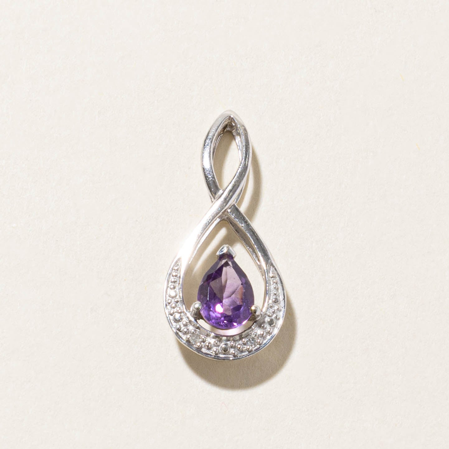 10k Pear Cut Amethyst & Diamond Crossover Pendant | 0.50ct, 0.01ct