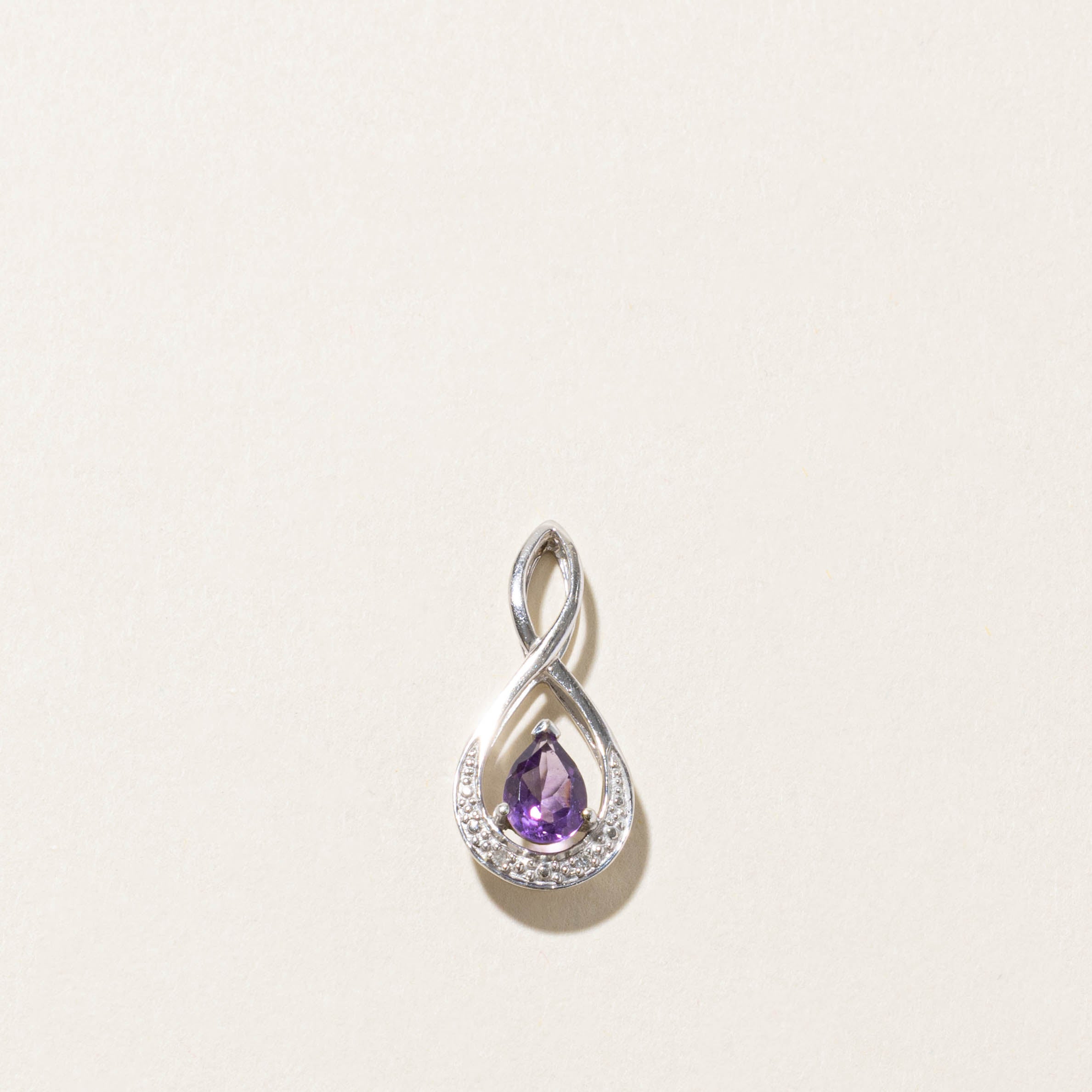 10k Pear Cut Amethyst & Diamond Crossover Pendant | 0.50ct, 0.01ct