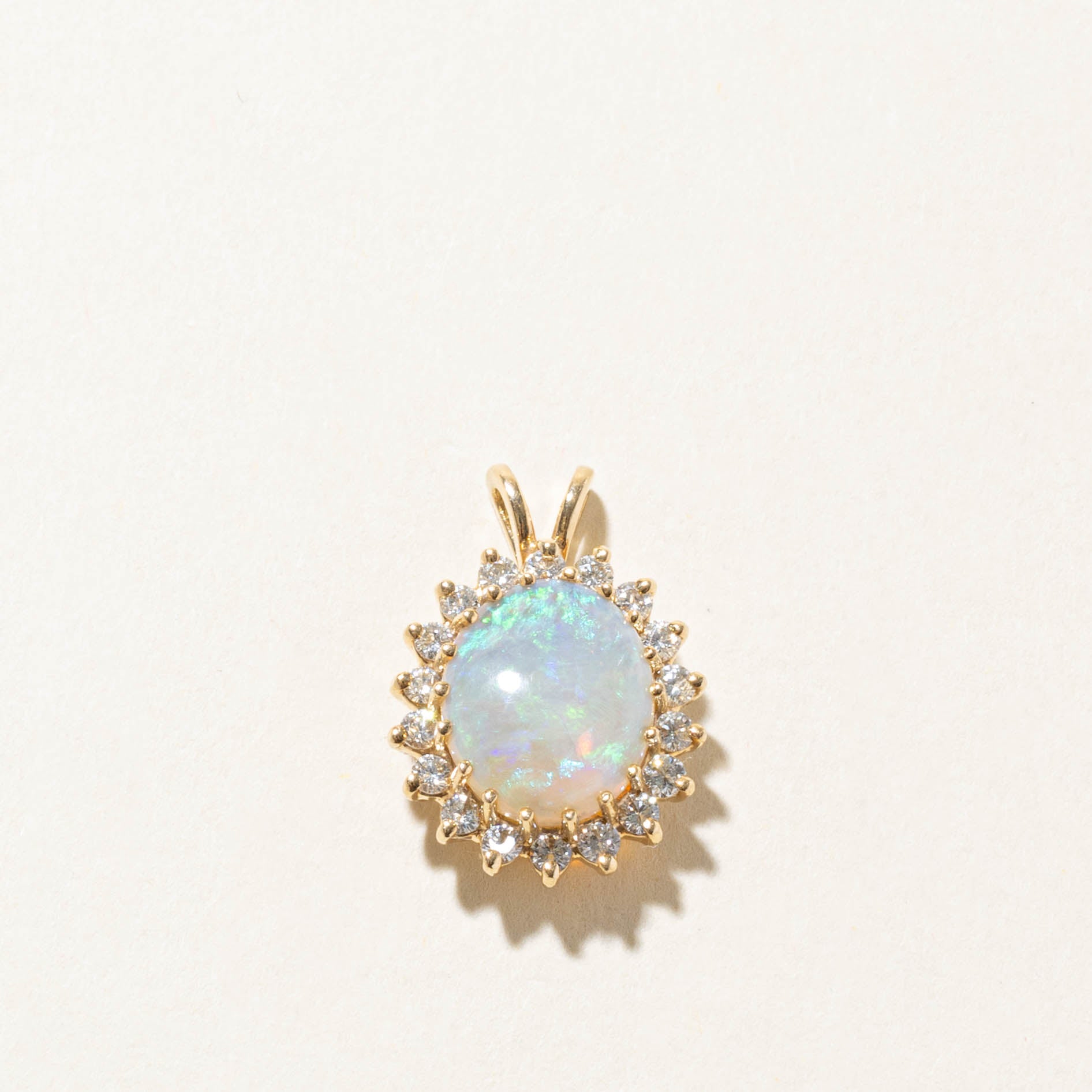 14k Oval Cabochon Opal & Diamond Petal Halo Pendant | 2.00ct, 0.54ctw