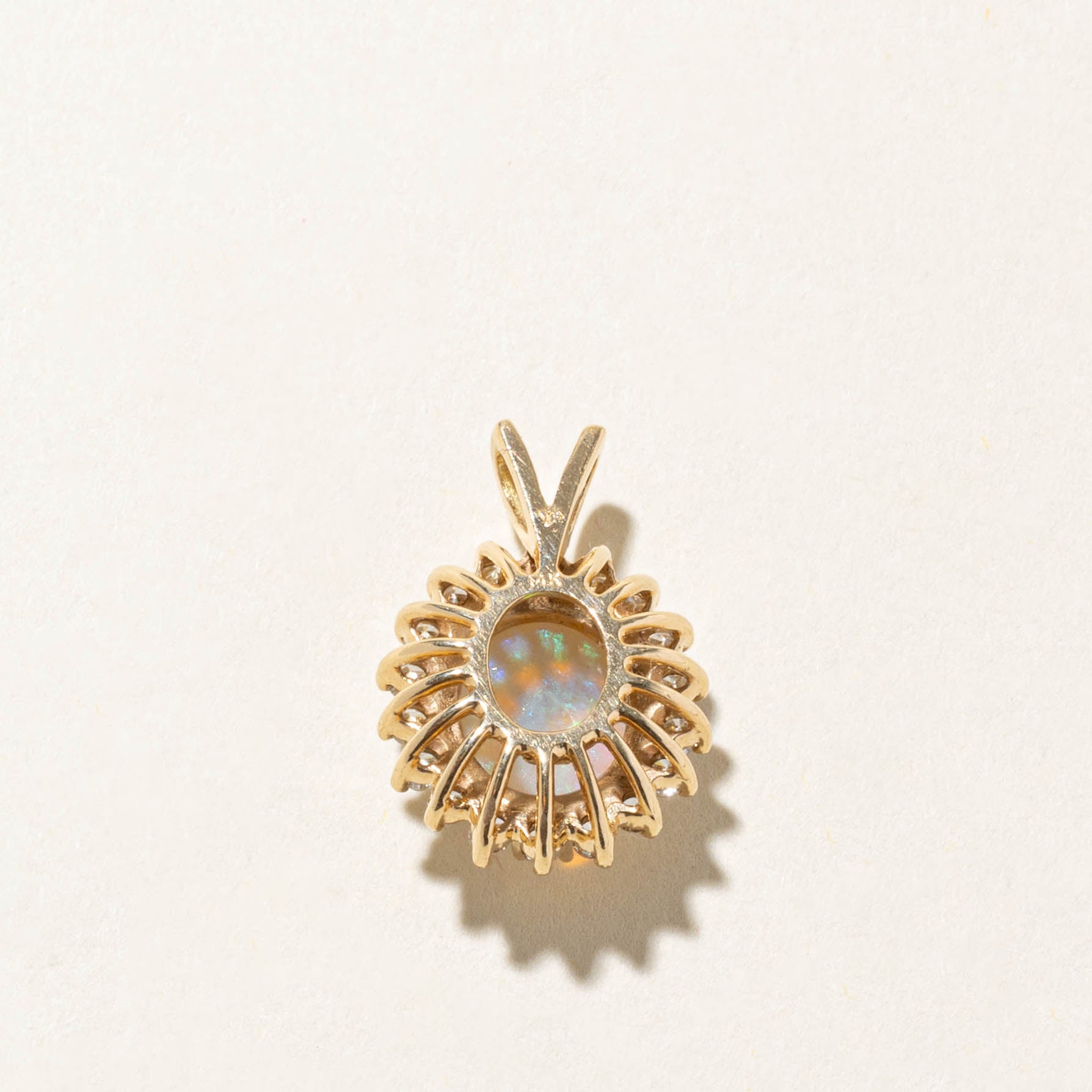 14k Oval Cabochon Opal & Diamond Petal Halo Pendant | 2.00ct, 0.54ctw