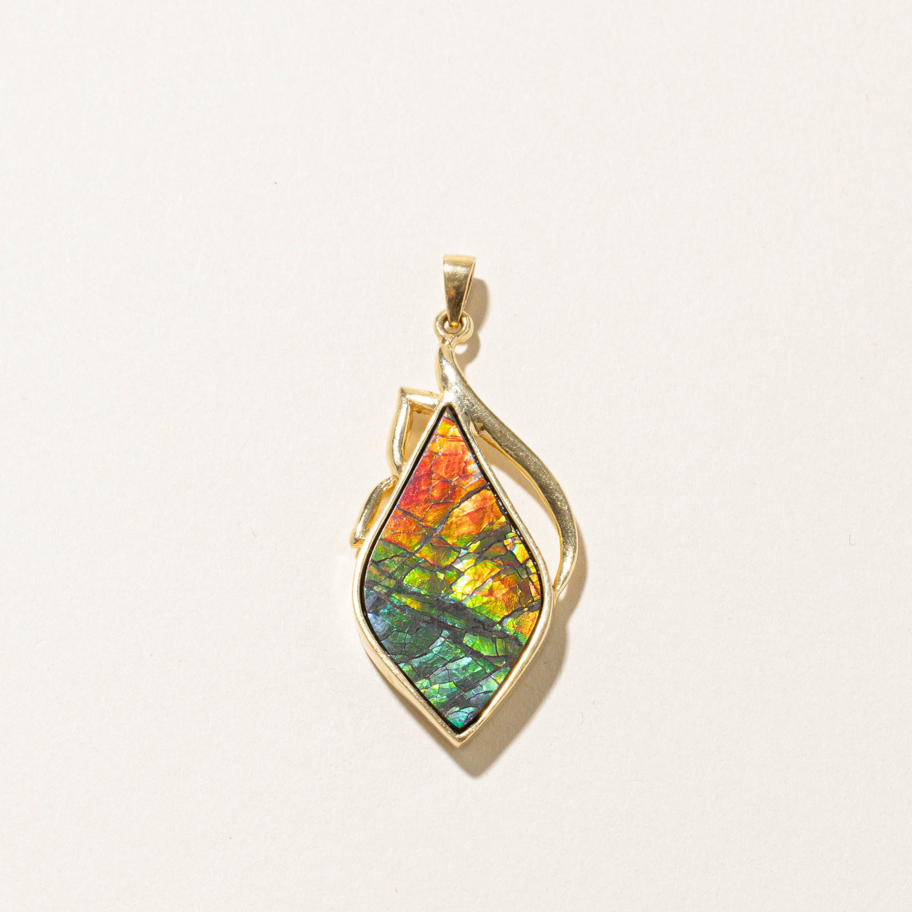 18k Bezel Set Ammolite Abstract Pendant | 14.00ct