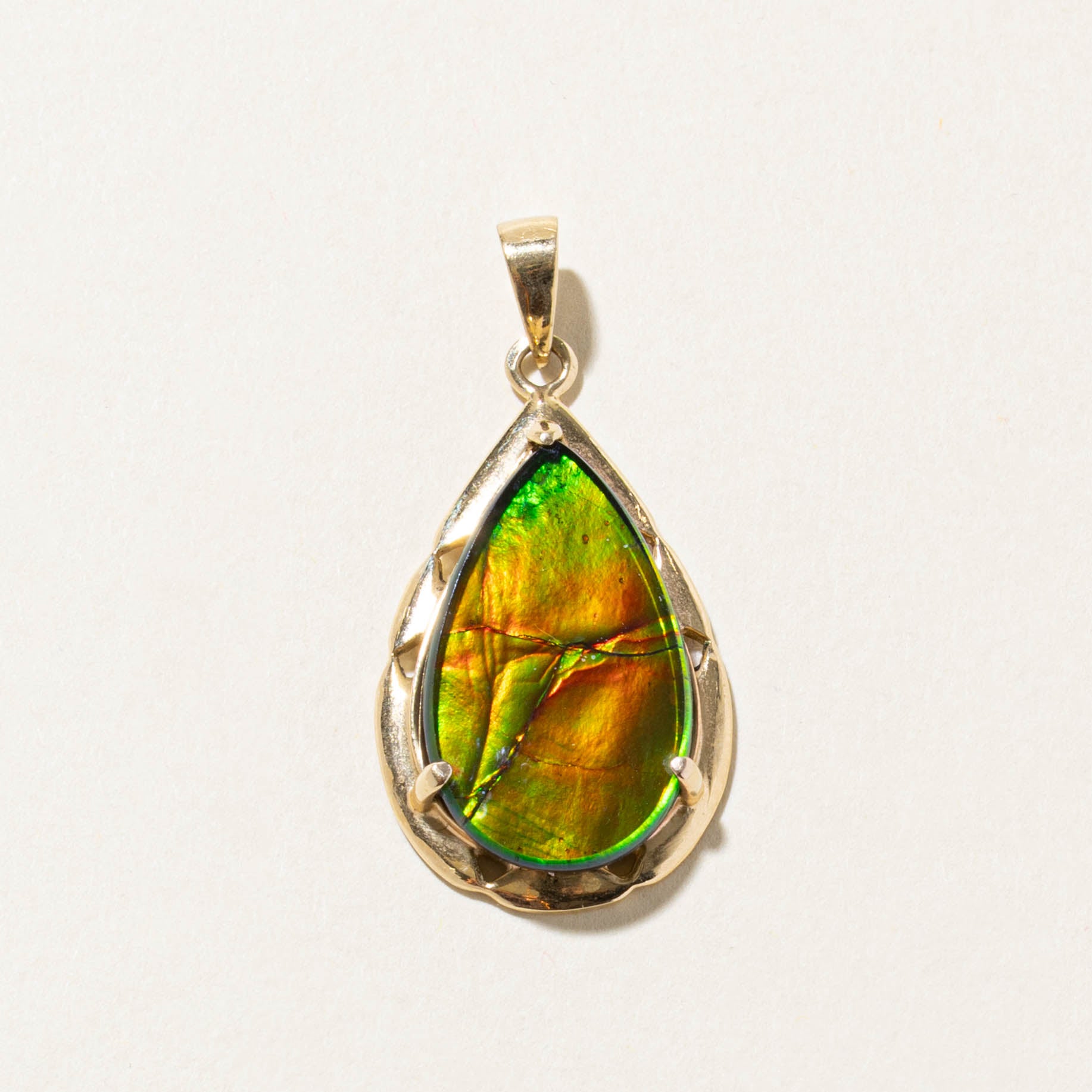 14k Pear Cabochon Ammolite Pendant | 4.00ct