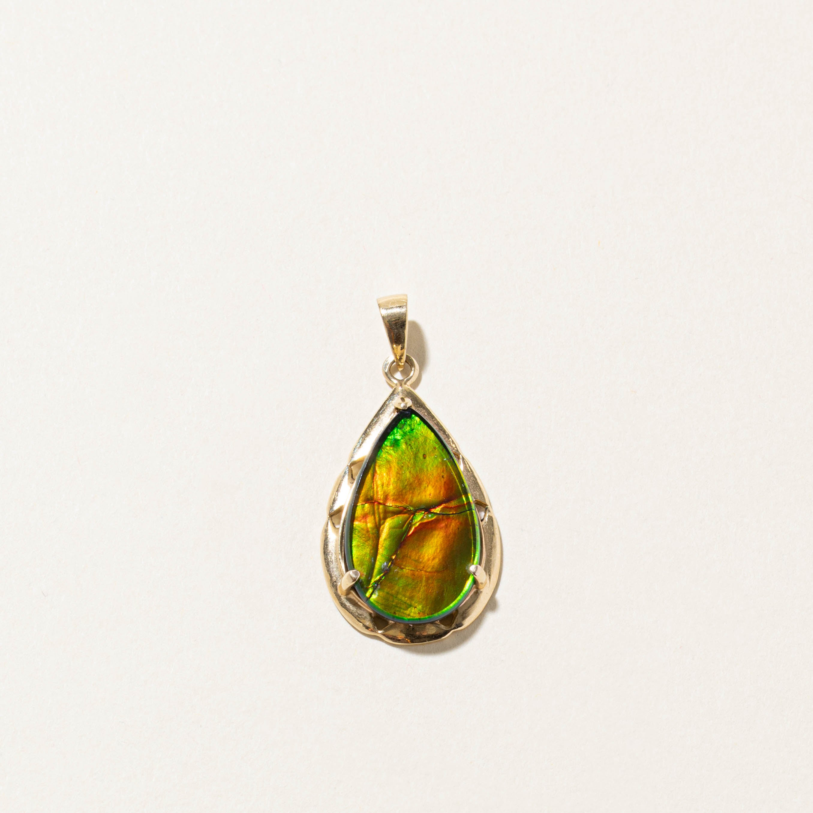14k Pear Cabochon Ammolite Pendant | 4.00ct