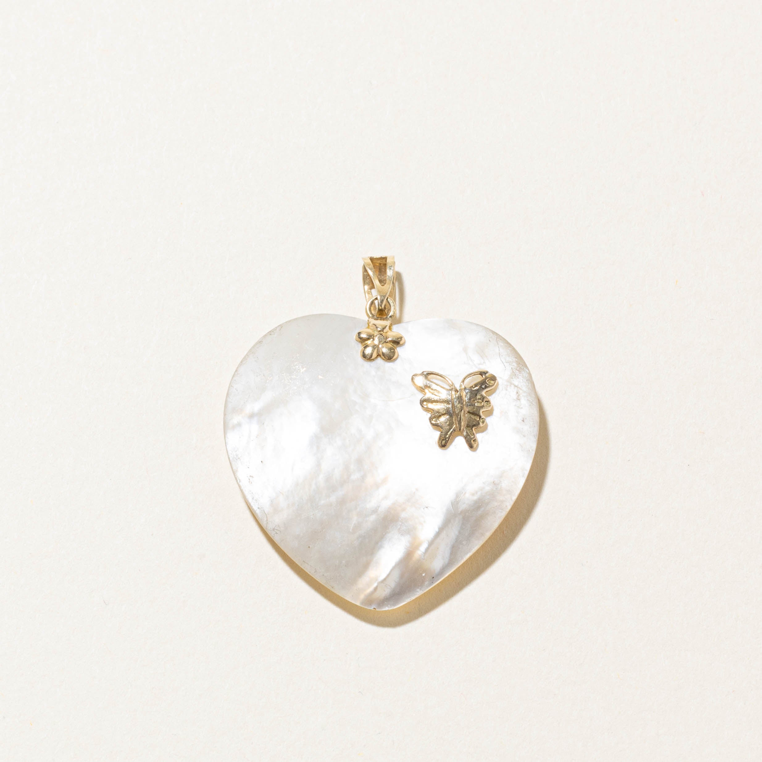 14k Mother of Pearl Heart & Butterfly Pendant