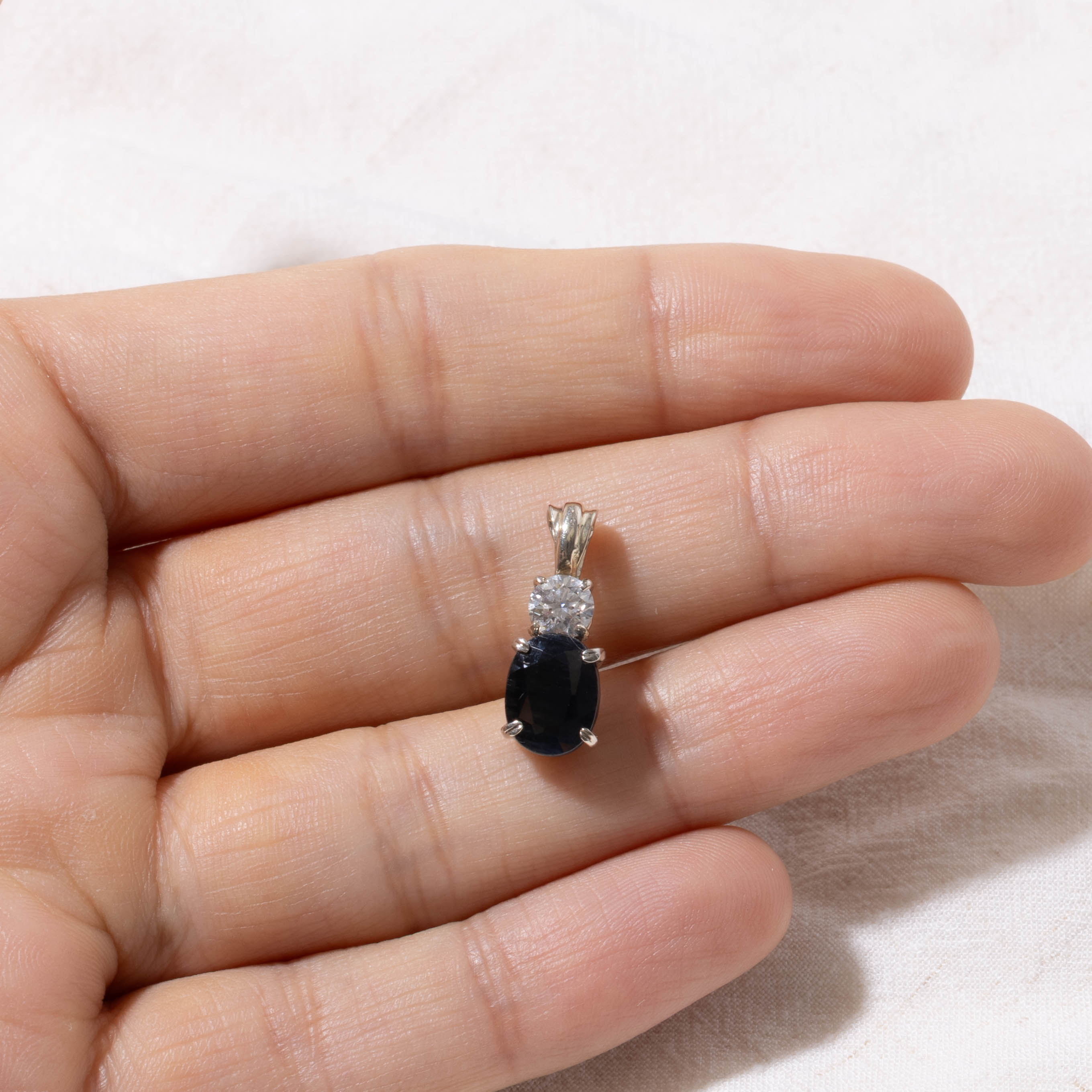 10k Oval Cut Sapphire & Diamond Pendant | 2.44ct, 0.42ct SI1 H
