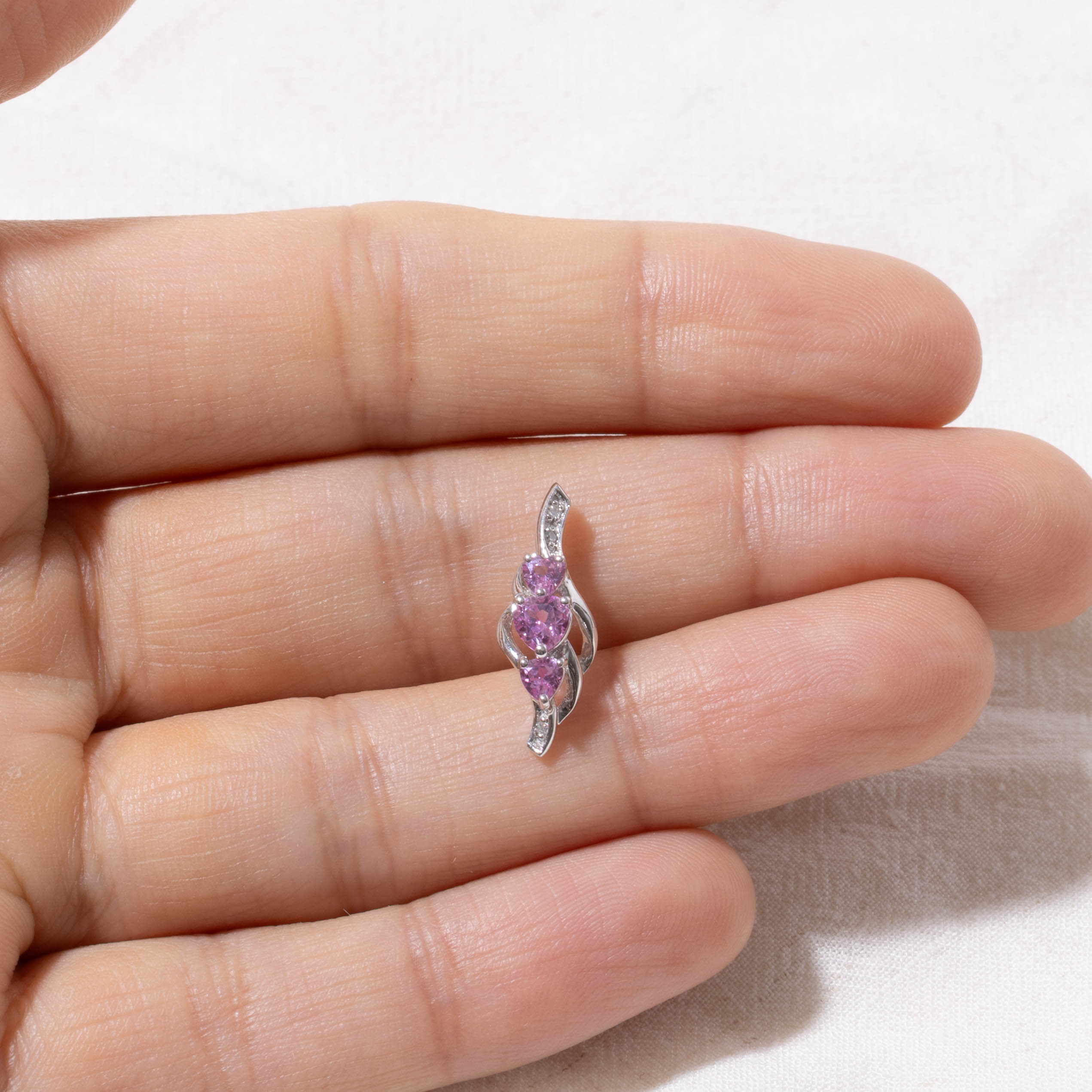 10k Three Stone Heart Cut Synthetic Sapphire & Diamond Abstract Pendant | 0.50ct, 0.02ctw