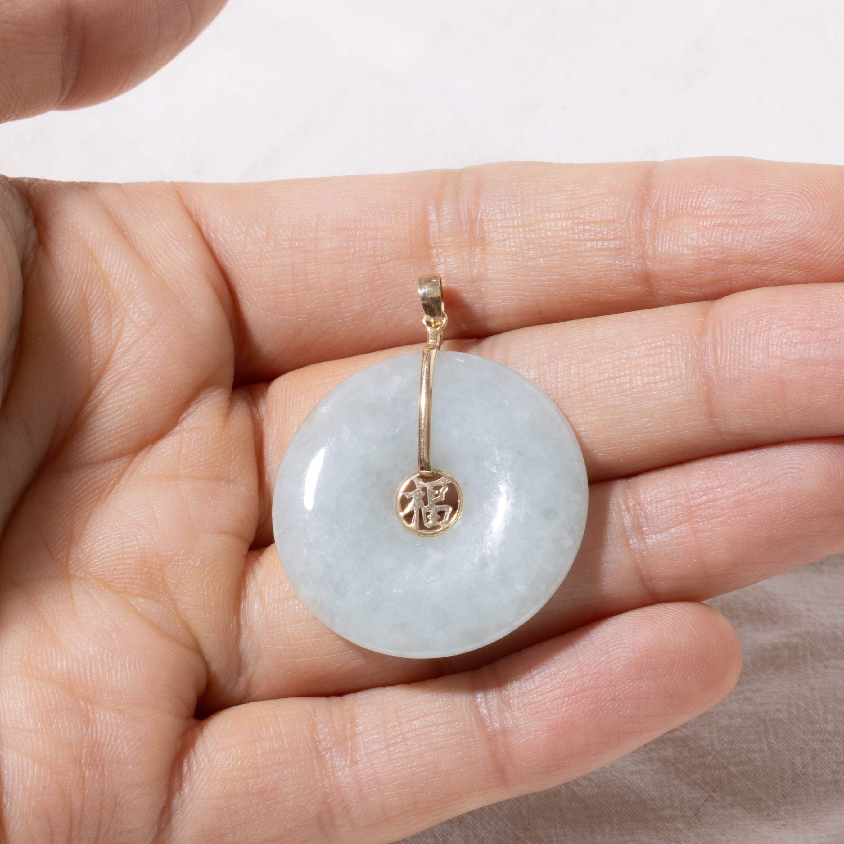 14k Jadeite Donut Fu (Luck) Pendant | 35.00ct