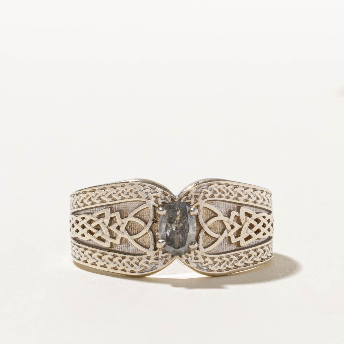 14k Solitaire Salt & Pepper Diamond Woven Celtic Ring | 0.65ct | SZ 12.75