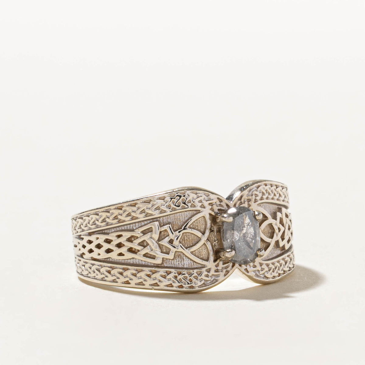 14k Solitaire Salt & Pepper Diamond Woven Celtic Ring | 0.65ct | SZ 12.75