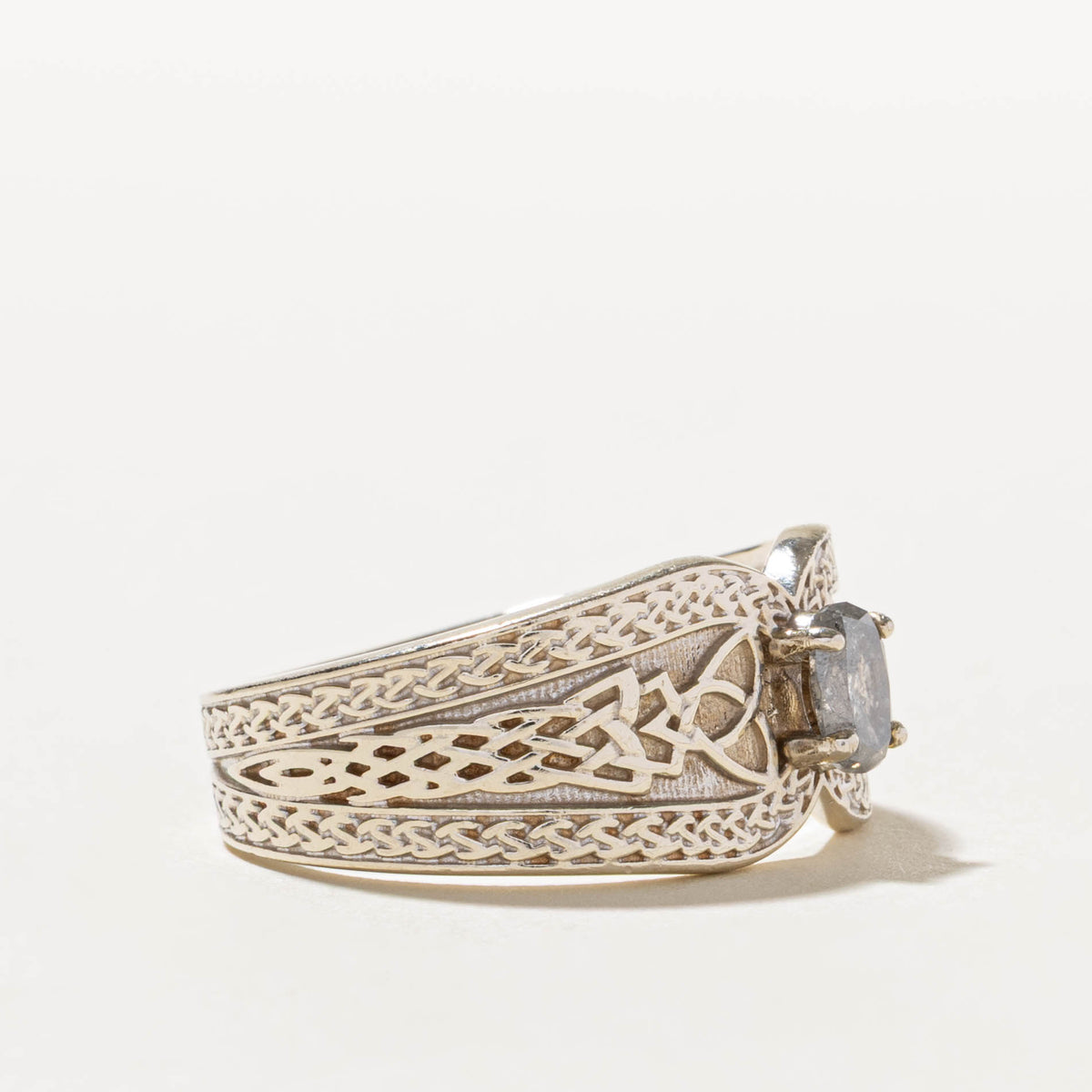 14k Solitaire Salt & Pepper Diamond Woven Celtic Ring | 0.65ct | SZ 12.75