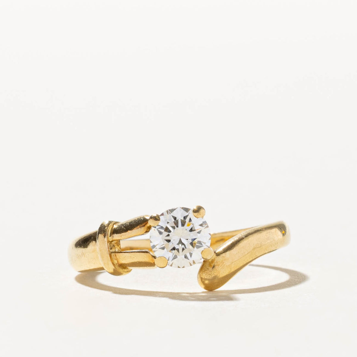18k Solitaire Diamond Grooved Bypass Ring | 0.40ct VS1 H | SZ 4.75
