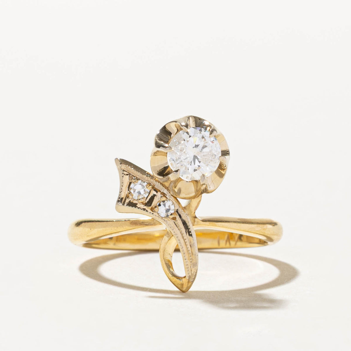 14k Belcher Set Diamond Floral Ring | 0.41ct I1 I, 0.05ctw | SZ 7
