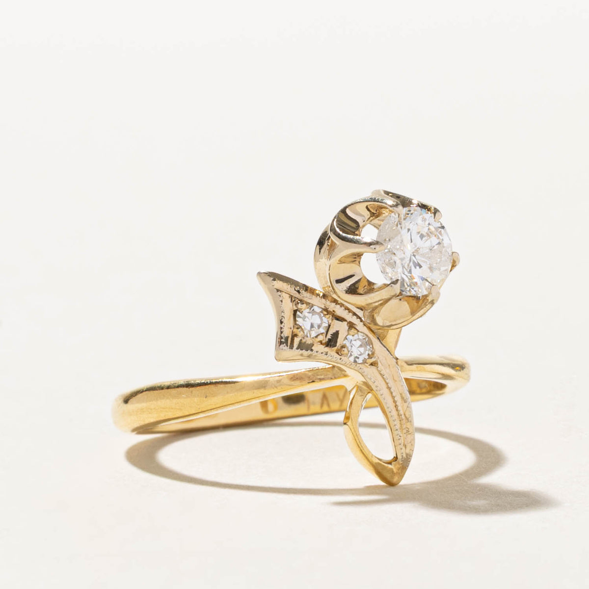 14k Belcher Set Diamond Floral Ring | 0.41ct I1 I, 0.05ctw | SZ 7