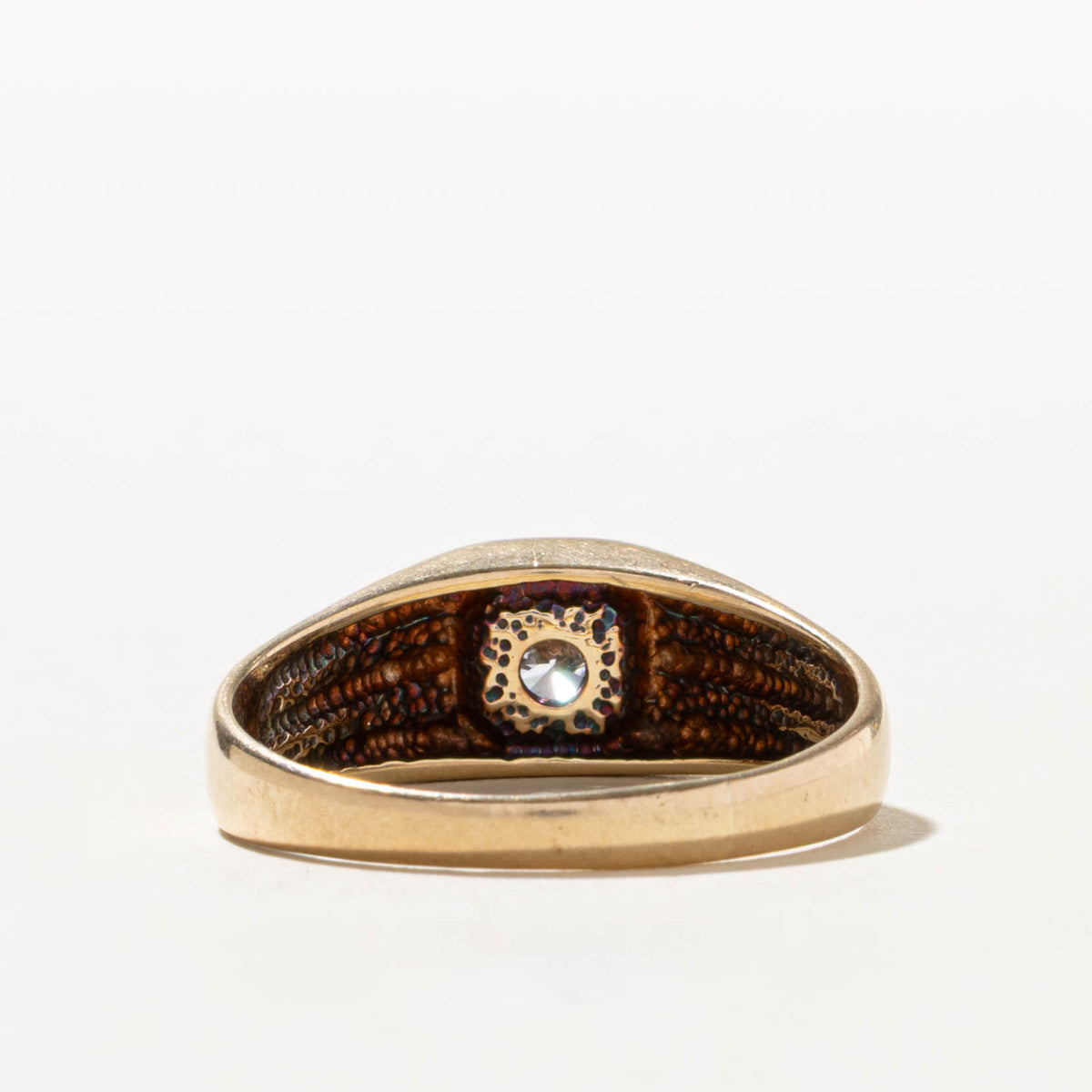 10k Solitaire Diamond Grooved Signet Ring | 0.40ct VS2 G/H | SZ 11.5