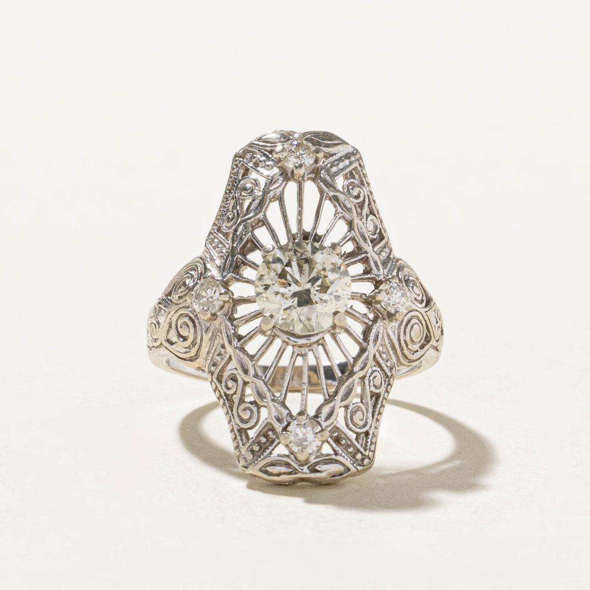 14k Diamond Open Scrollwork Cocktail Ring | 1.18ct I1/I2 K/L, 0.20ctw | SZ 7.25
