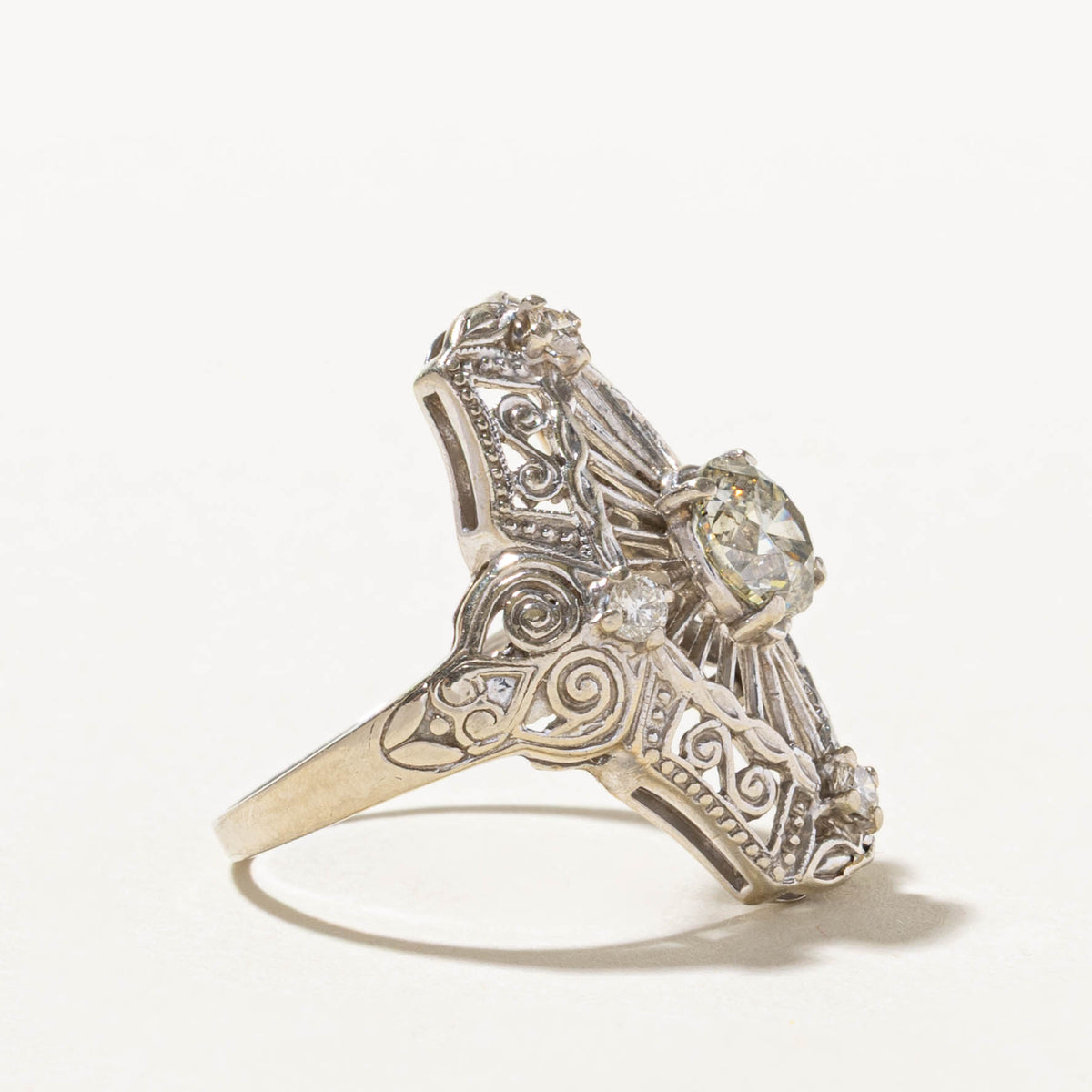 14k Diamond Open Scrollwork Cocktail Ring | 1.18ct I1/I2 K/L, 0.20ctw | SZ 7.25