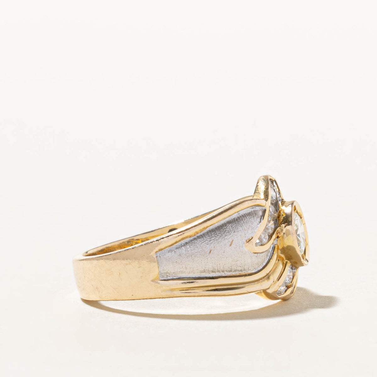 18k Two Tone Bezel Set Diamond Matte Wave Cocktail Ring | 0.52ctw | SZ 7