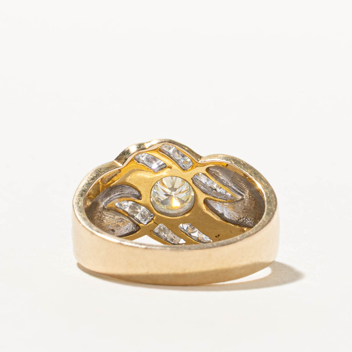18k Two Tone Bezel Set Diamond Matte Wave Cocktail Ring | 0.52ctw | SZ 7