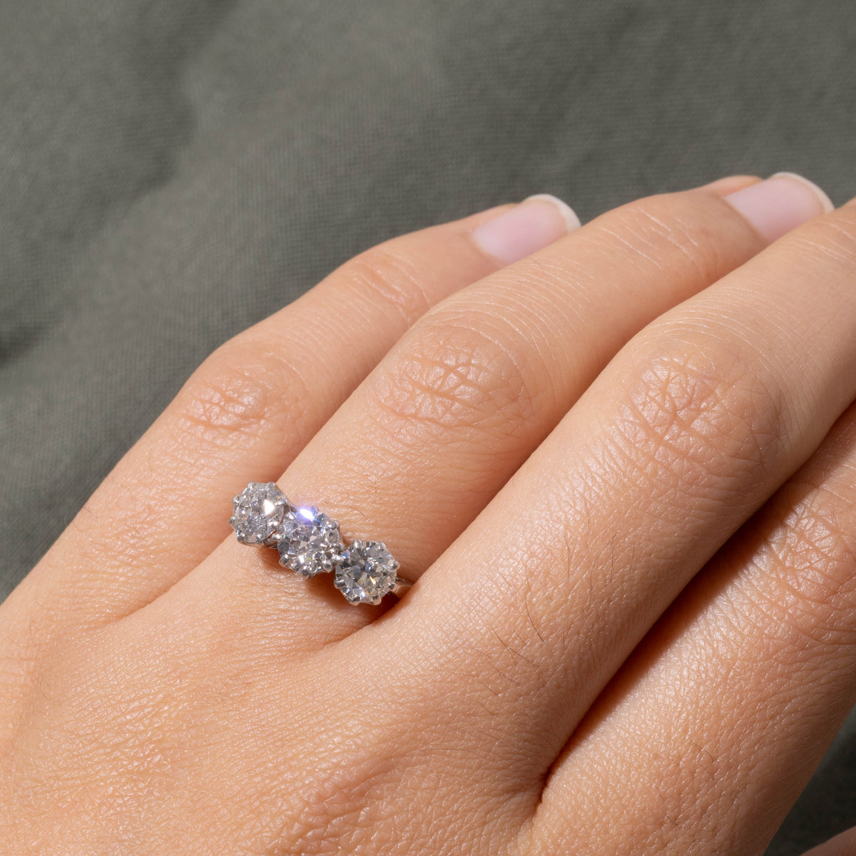 14k Three Stone Old European Cut Diamond Engagement Ring | 1.77ctw | SZ 7