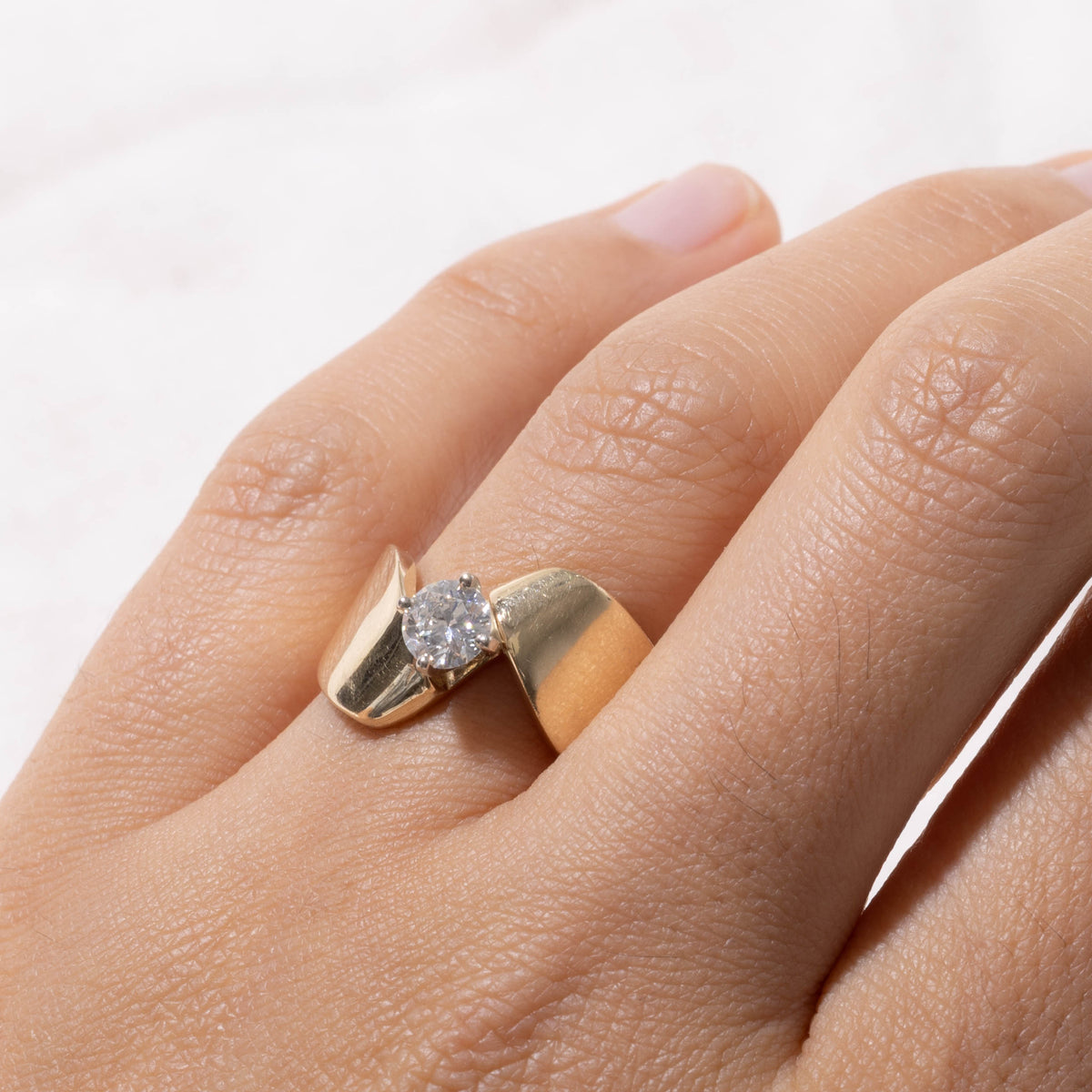 14k Solitaire Diamond Chunky Bypass Ring | 0.52ct SI1 H | SZ 6.75