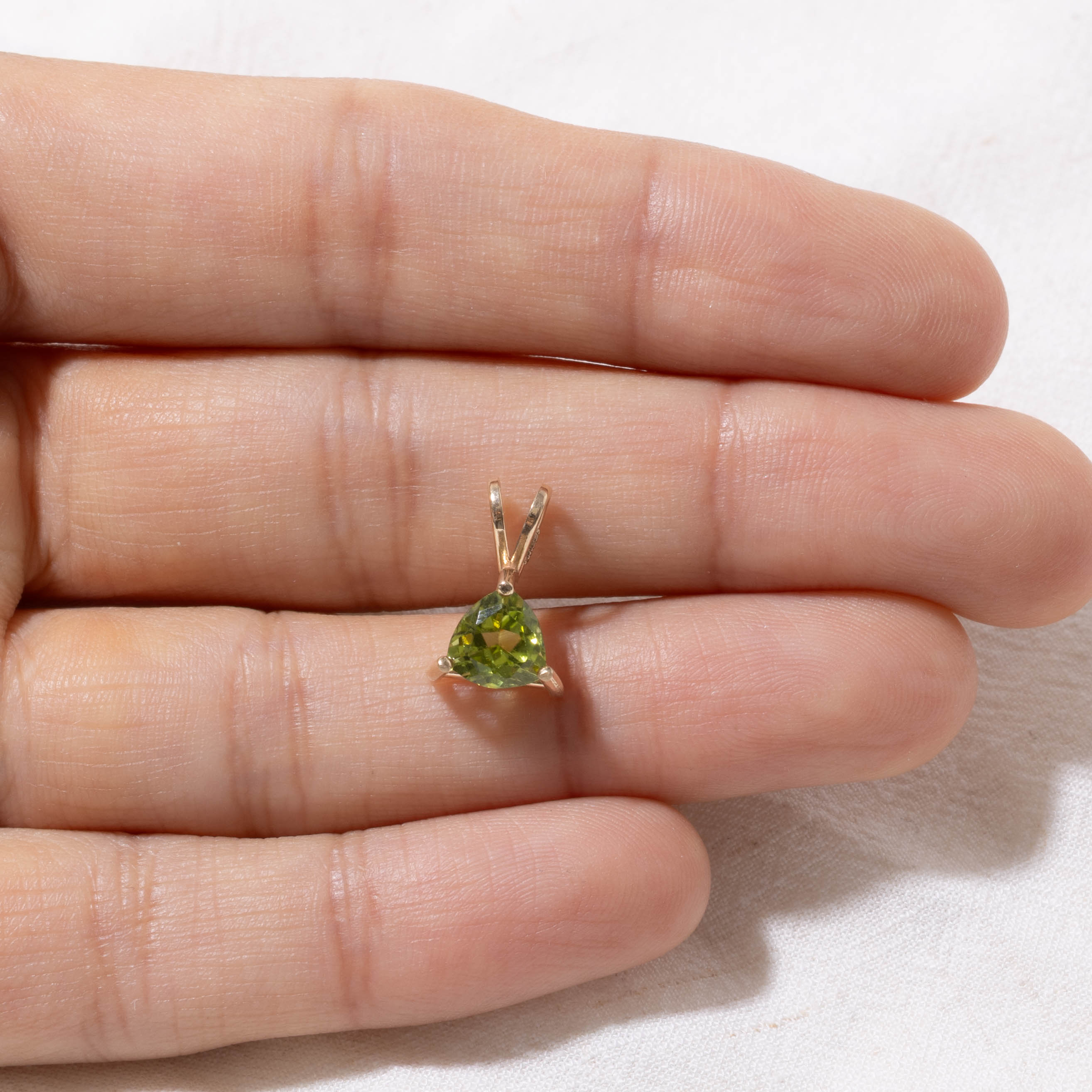 14k Solitaire Trillion Cut Peridot Pendant | 1.00ct