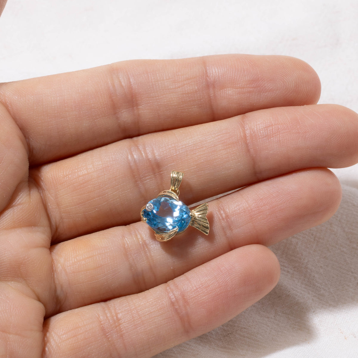14k Blue Topaz & Diamond Fish Pendant | 3.70ct, 0.01ct