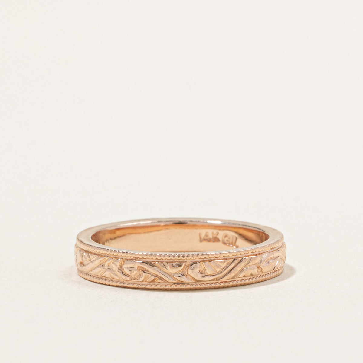 14k Rose Gold Scrollwork Engraved Band | 3.05mm | SZ 4